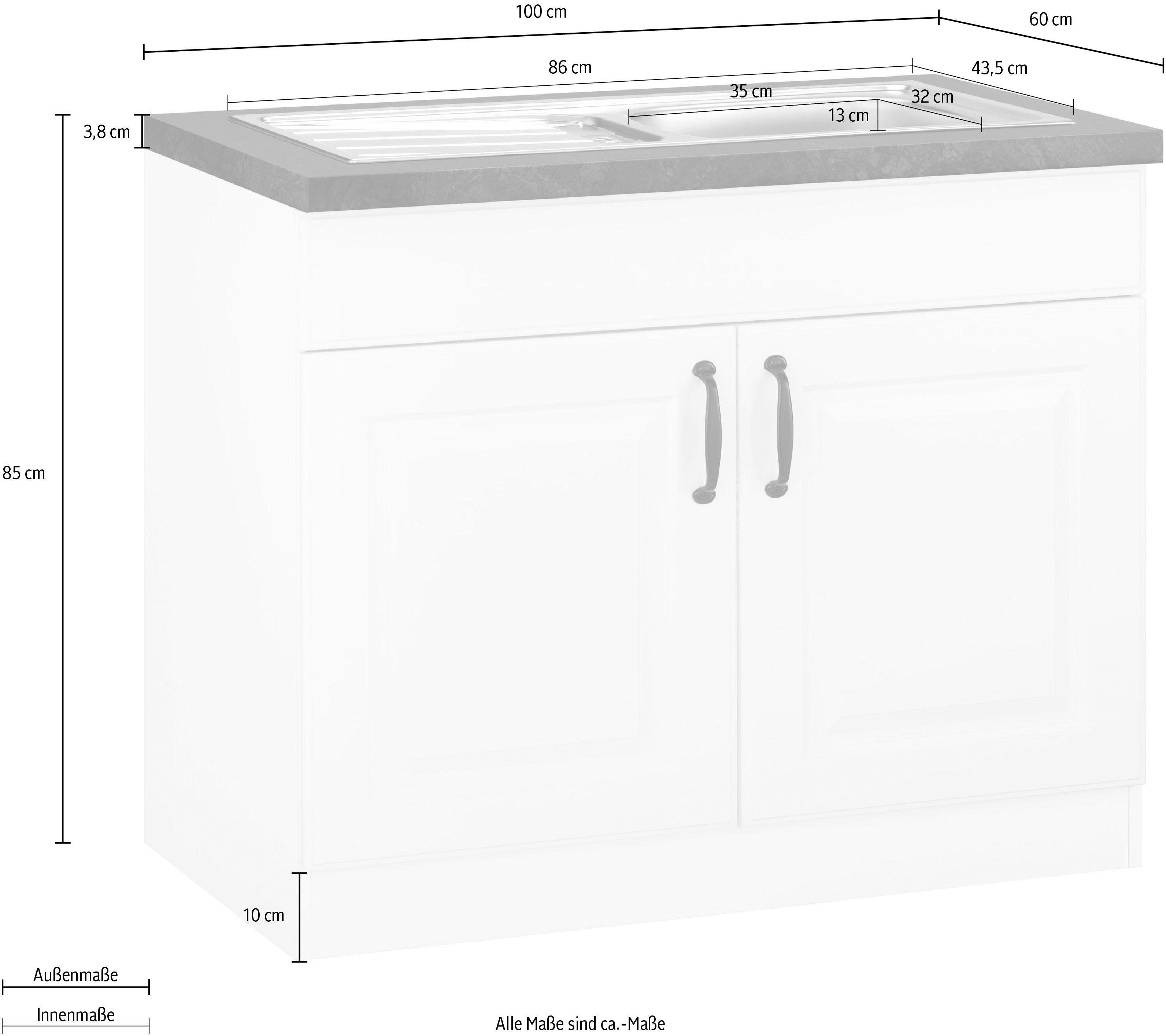 wiho Küchen Gootsteenkast Erla 100 cm breed met vakkenfront