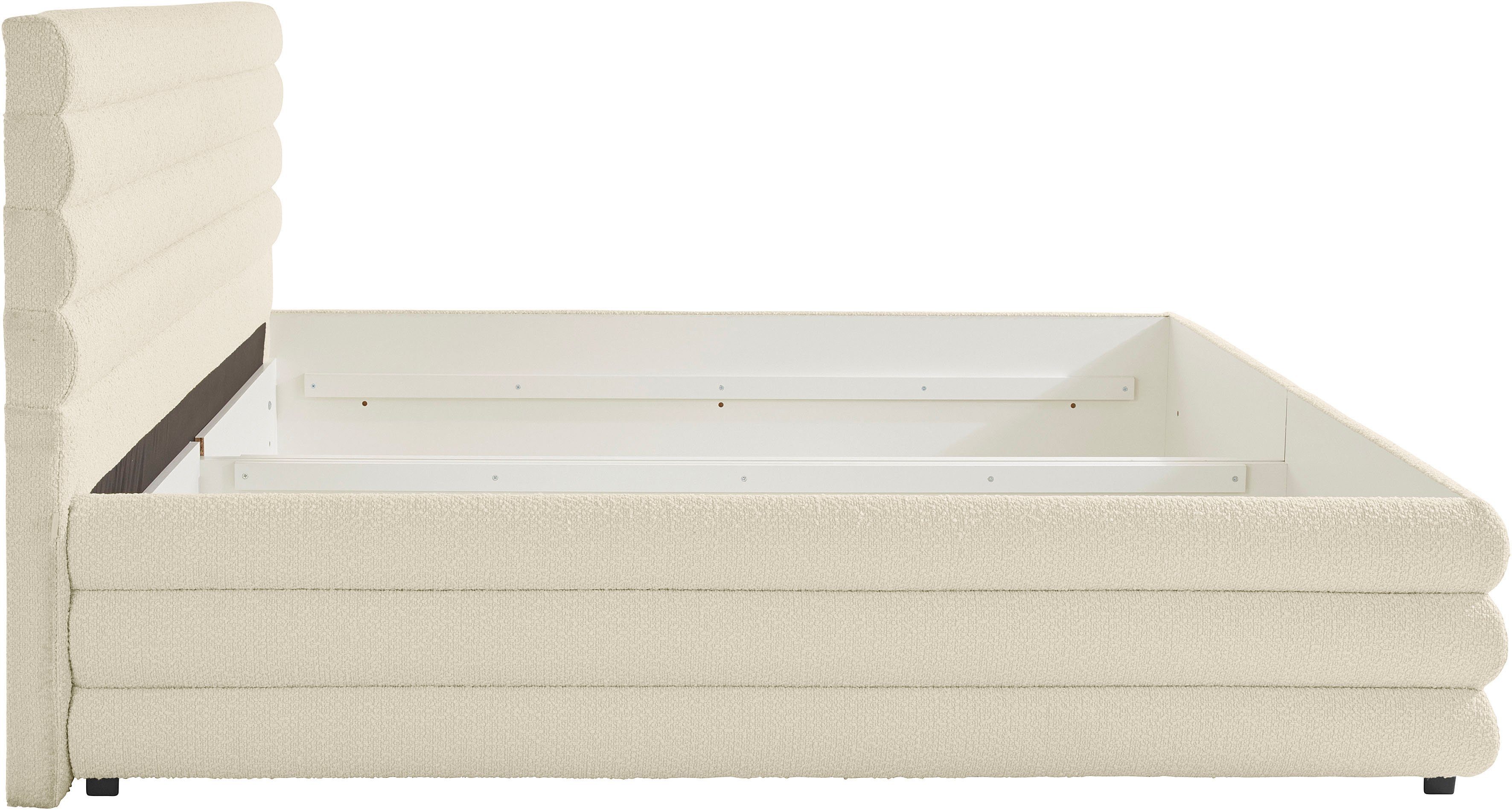 LeGer Home by Lena Gercke Gestoffeerd bed Maylis bouclé naar keuze met en zonder matras en lattenbodem, ook in 200 cm breedte