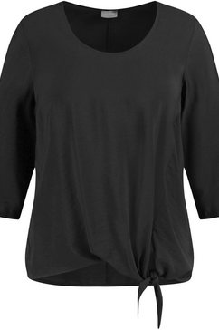 samoon blouse met lange mouwen met strikbandjes bij de zoom zwart