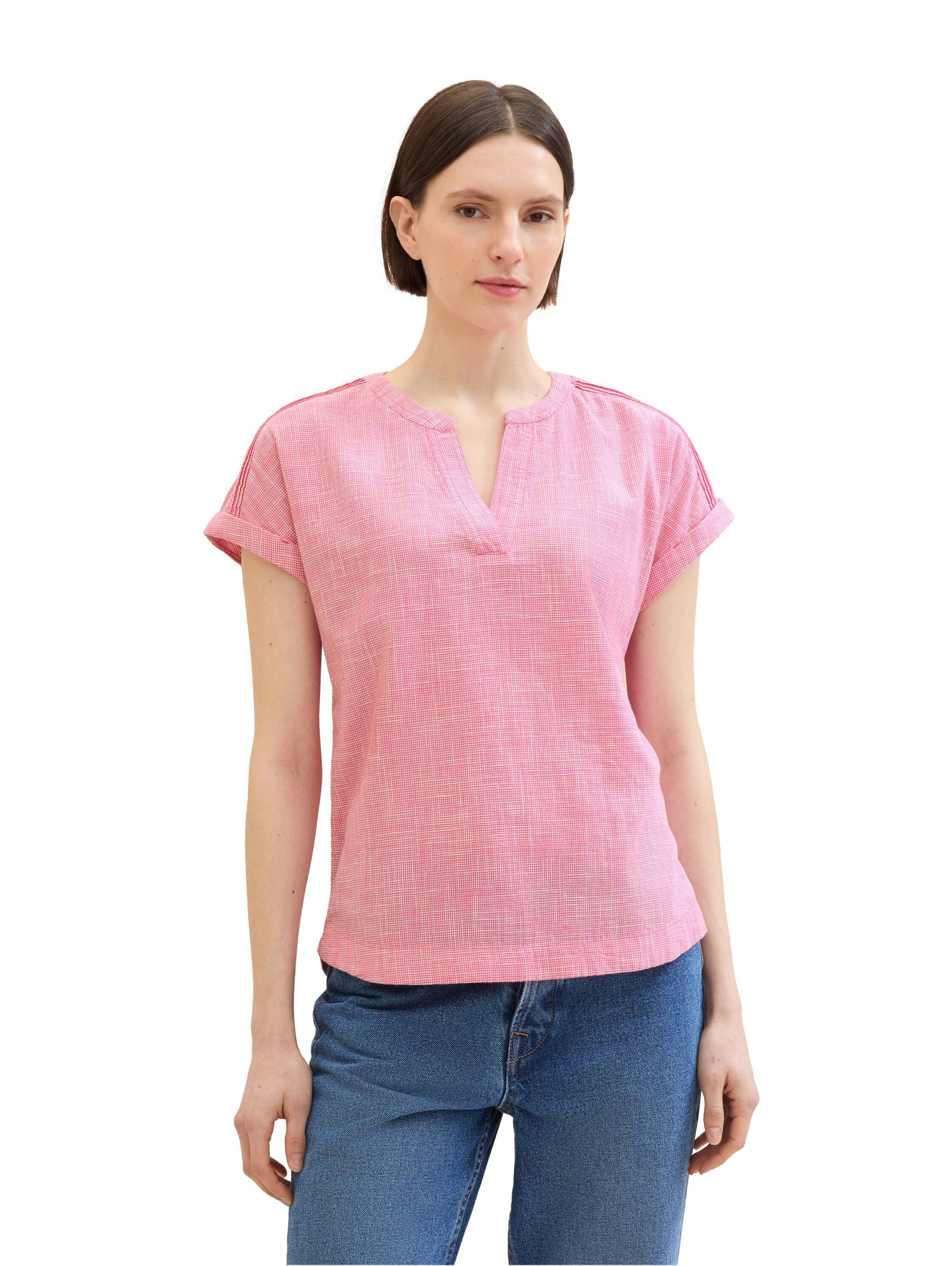 Tom Tailor Blouse zonder sluiting Korte mouw met geweven structuur en V-halslijn