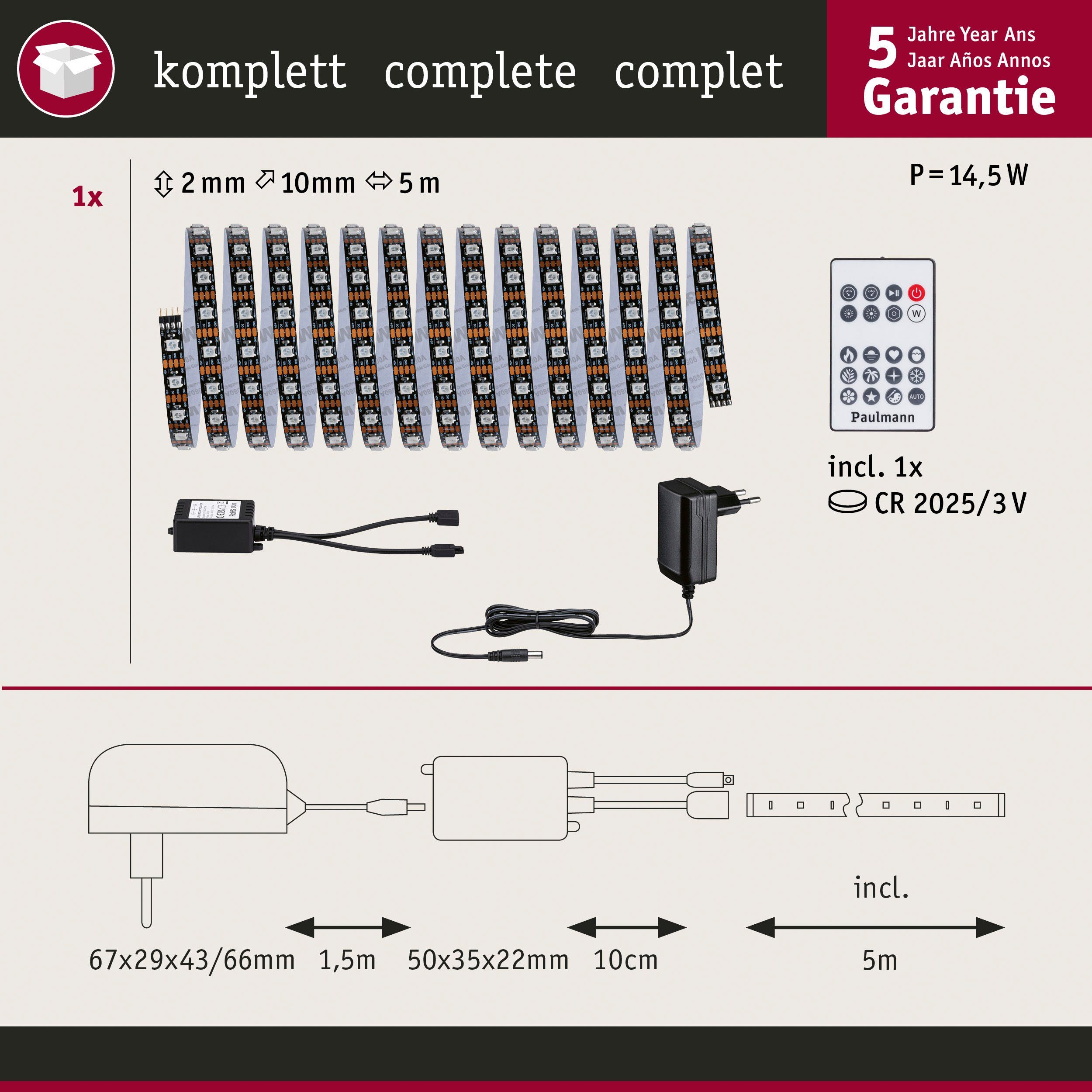 Paulmann Led-strepen Dynamic Rainbow RGB 5m 10,5W 60LEDs/m 15VA (1 stuk)