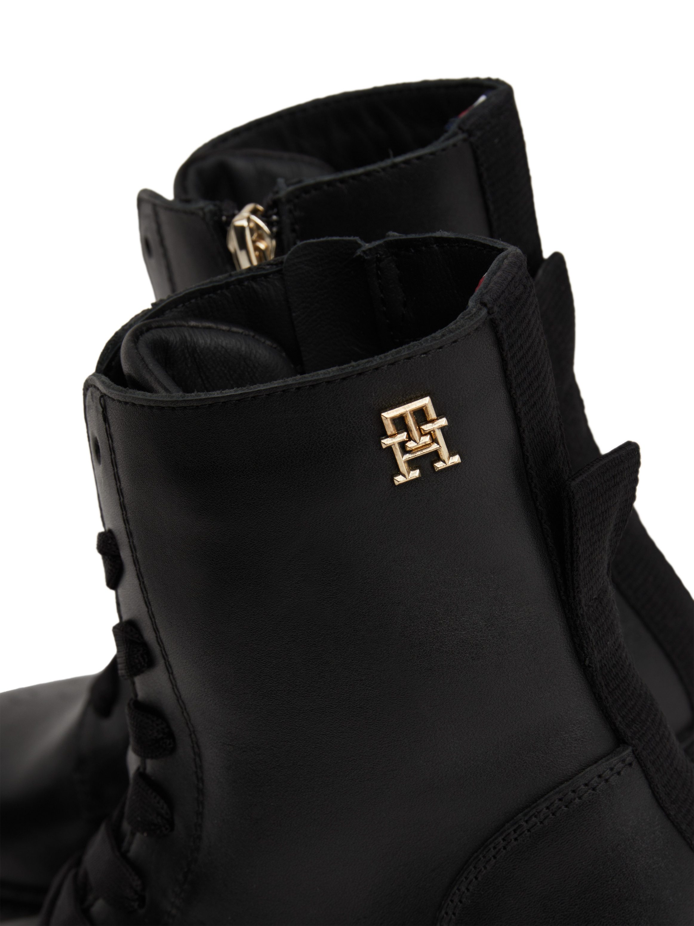 Tommy Hilfiger Veterlaarsjes CHIC MID HEEL LEATHER LACE-UP blokhak, plateau, veterschoenen, chunkyboots met th-logo