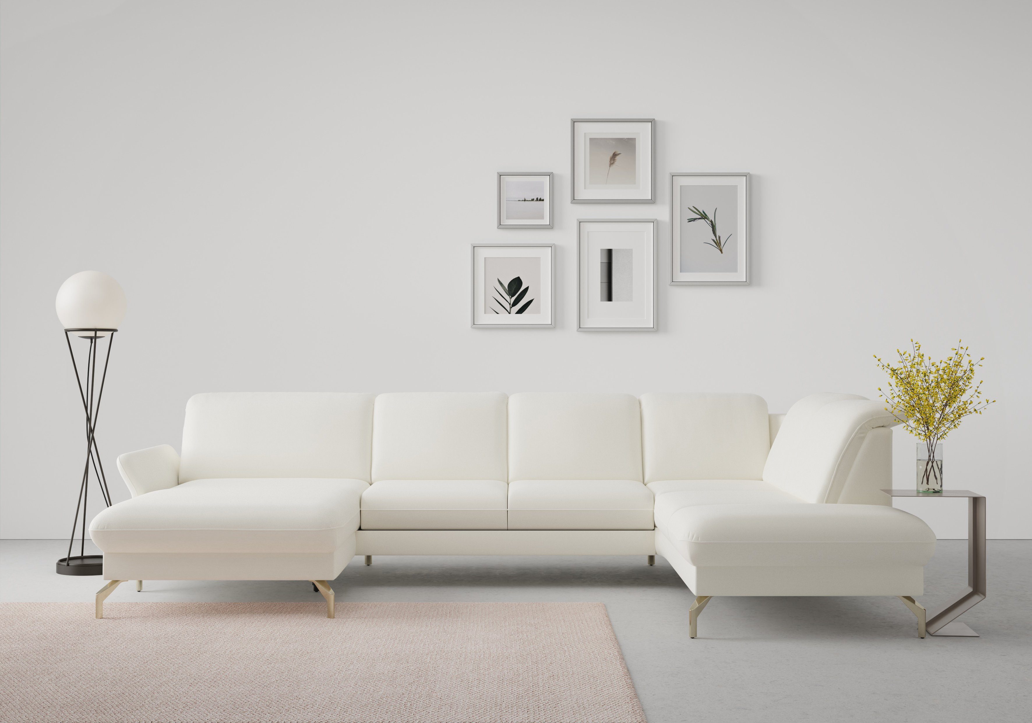 sit&more Zithoek Fashion U-vorm naar keuze met verstelbare hoofdsteun, uittrekzitting, motorisch, nikkel poten wit, zithoeken, Zonder verstelbare