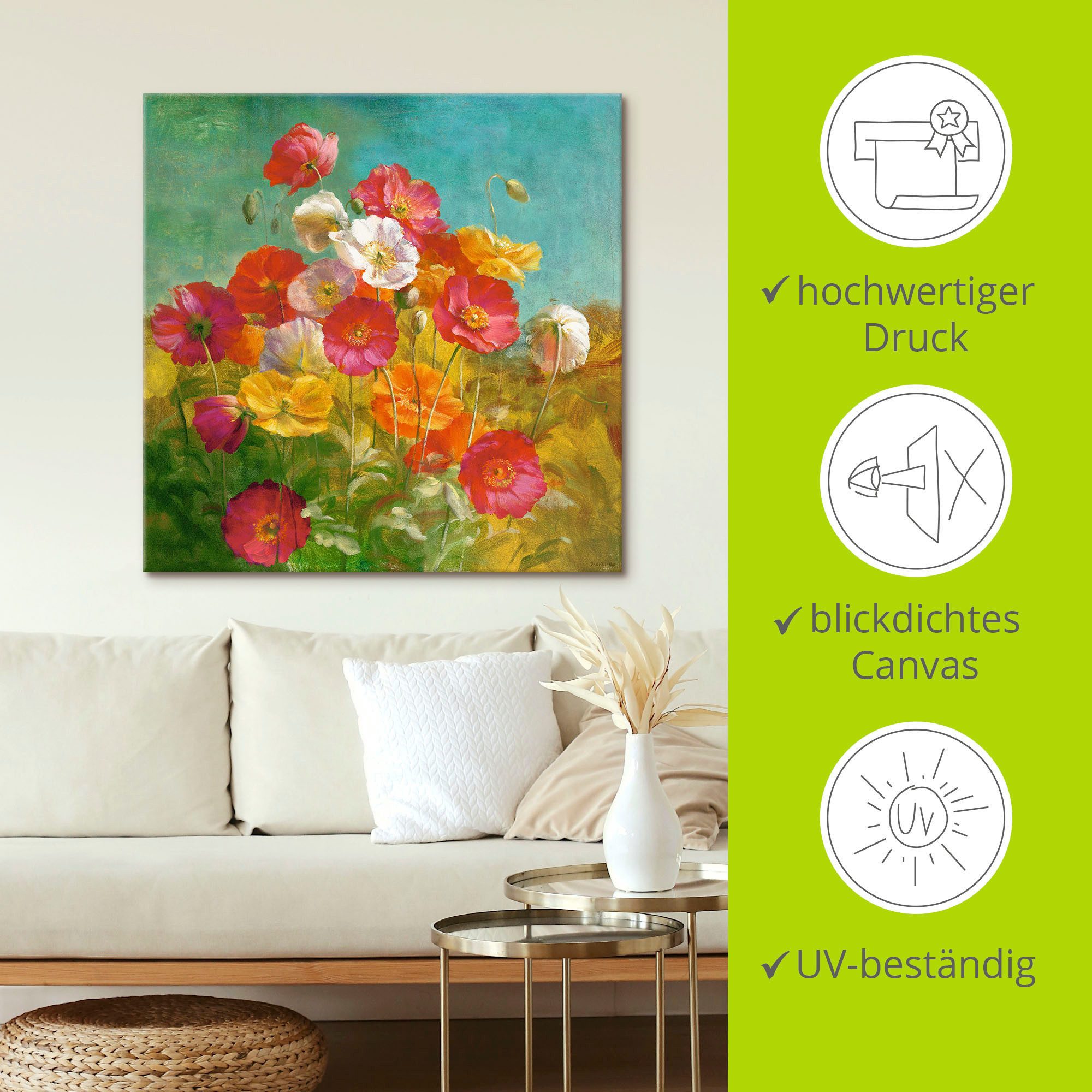 Artland Artprint op linnen Klaprozenveld gespannen op een spieraam