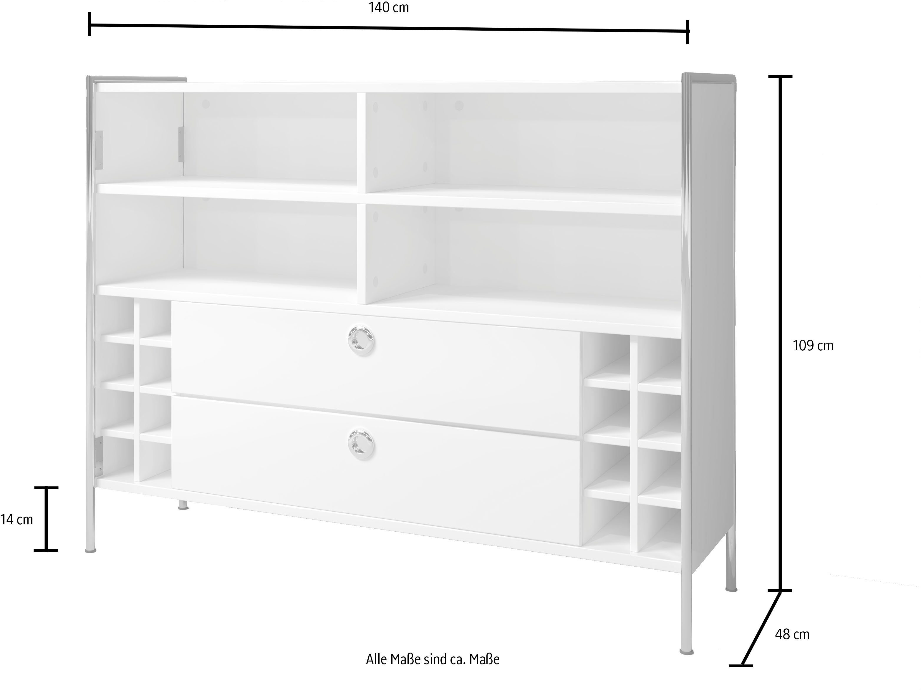 Places of Style Bartafel Imperia Mobiele bar met chroomframe, veel opbergruimte - (B/D/H) 140/48/109 cm