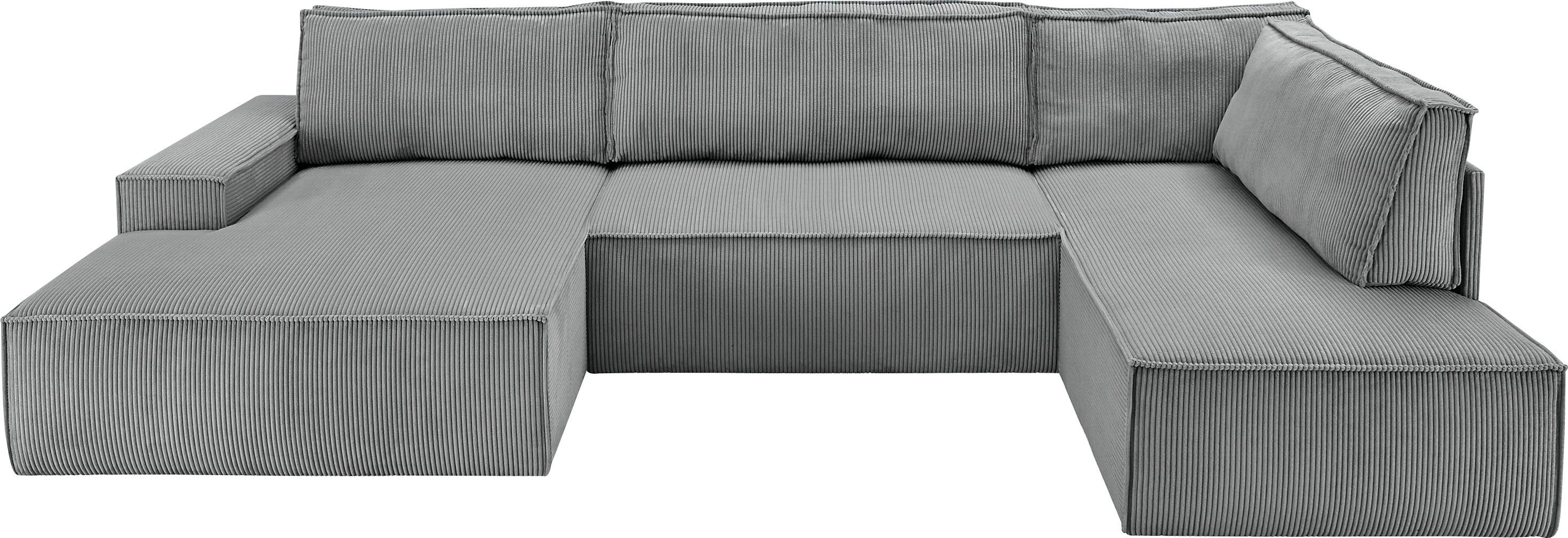 Home affaire Zithoek SHERWOOD 329 cm, U-vorm, slaapbank, Slaapfunctie met bedkist (194x139 cm), cord, vintage, fluweel
