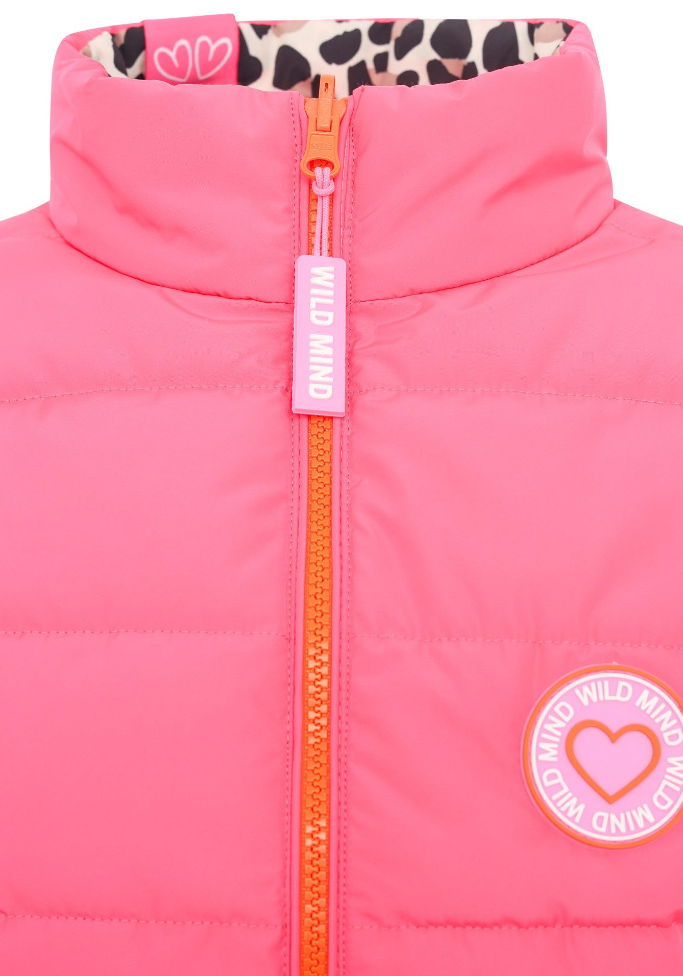 Zwillingsherz Reversible-gilet Omkeerbaar vest kort "Leo" twee keer te dragen met luipaardprint, staande kraag en zakken
