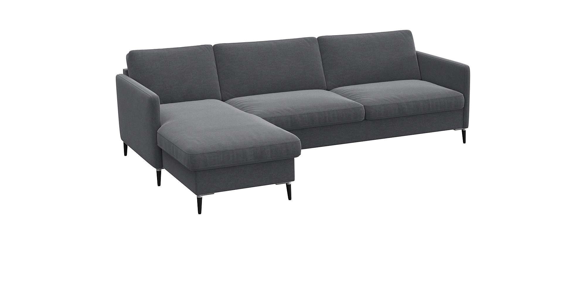 FLEXLUX Hoekbank Fiore, L-vorm smalle armleuningen, koudschuim, poten aluminium + zwart