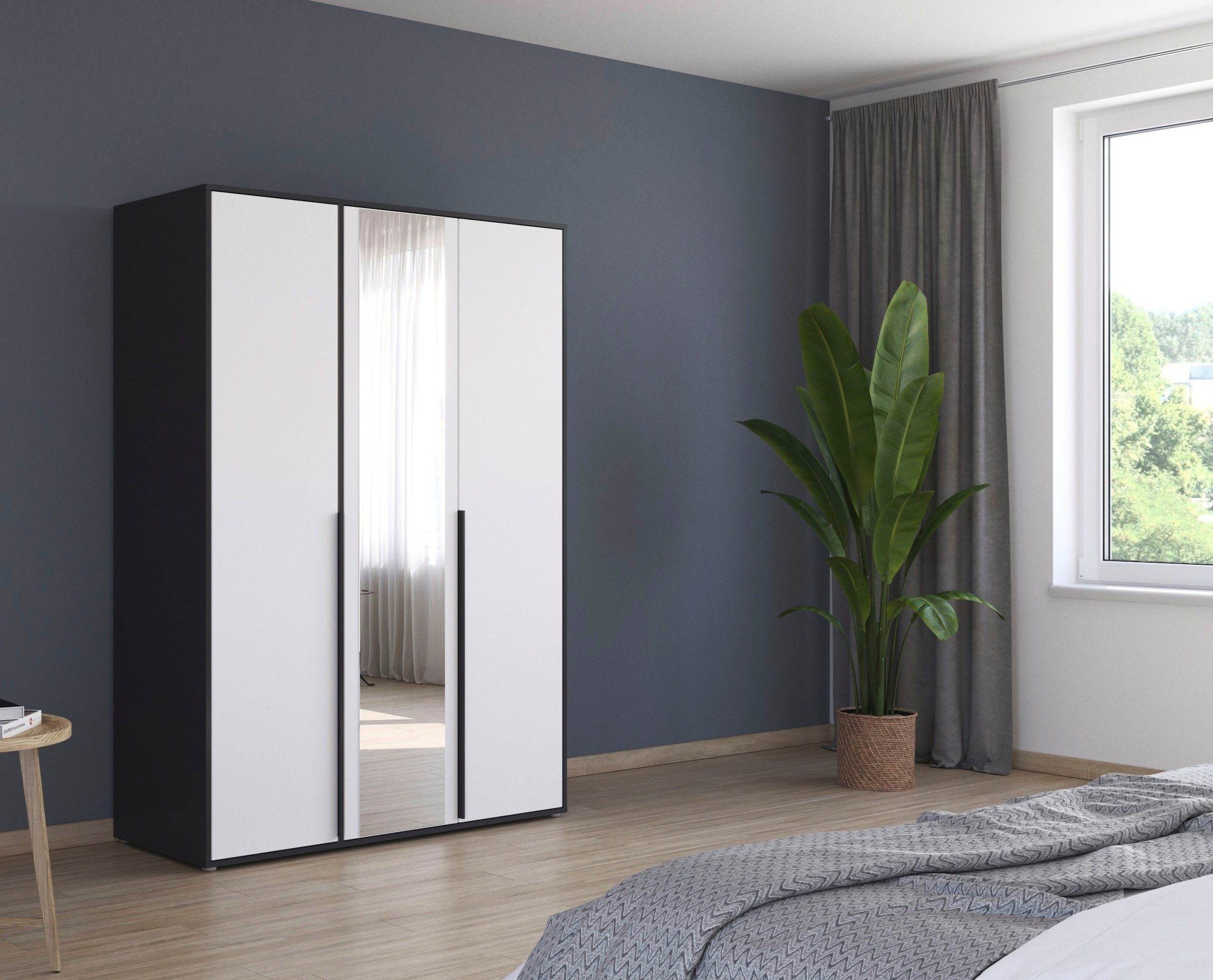 rauch Draaideurkast Kledingkast Kast Garderobe Wasmand NAGATA met Spiegel und modernen stangengriffen in graumetallic topseller made in germany