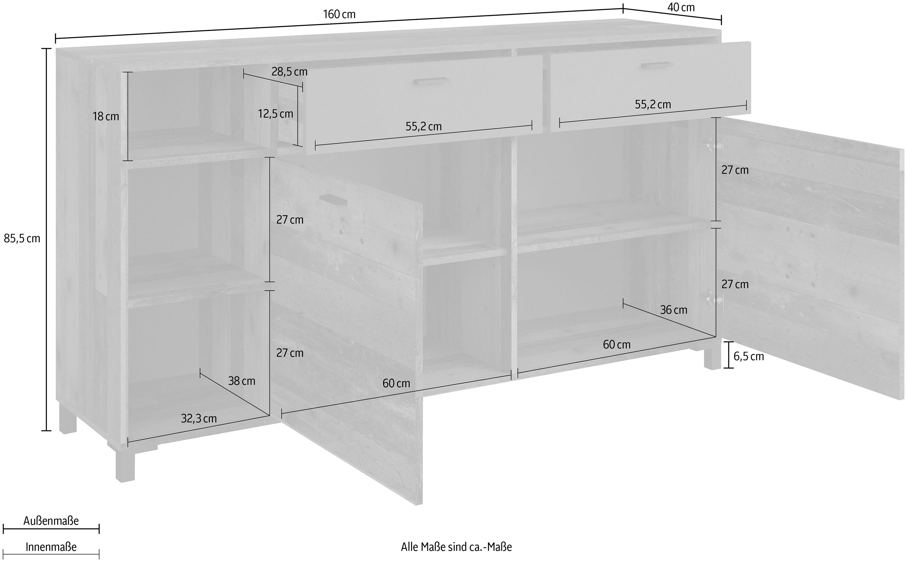 INOSIGN Dressoir Jackson Breedte 160 cm, met open rek
