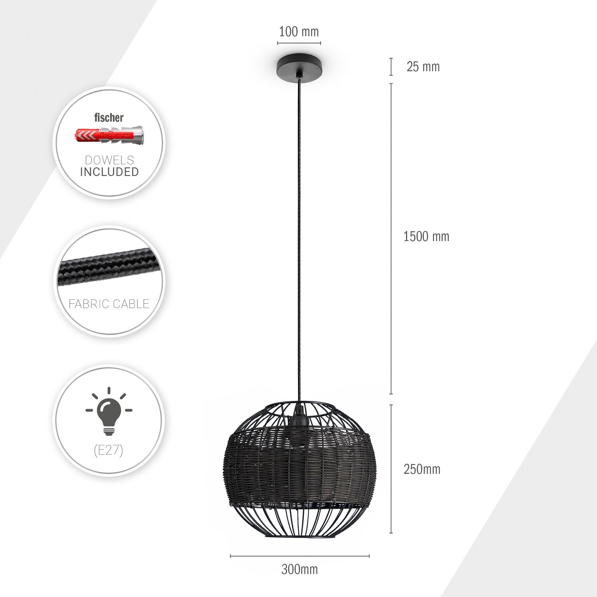 Paco Home Hanglamp PUGLO Rattan pendellamp mand lamp LED rond eettafel lamp E27 Boho