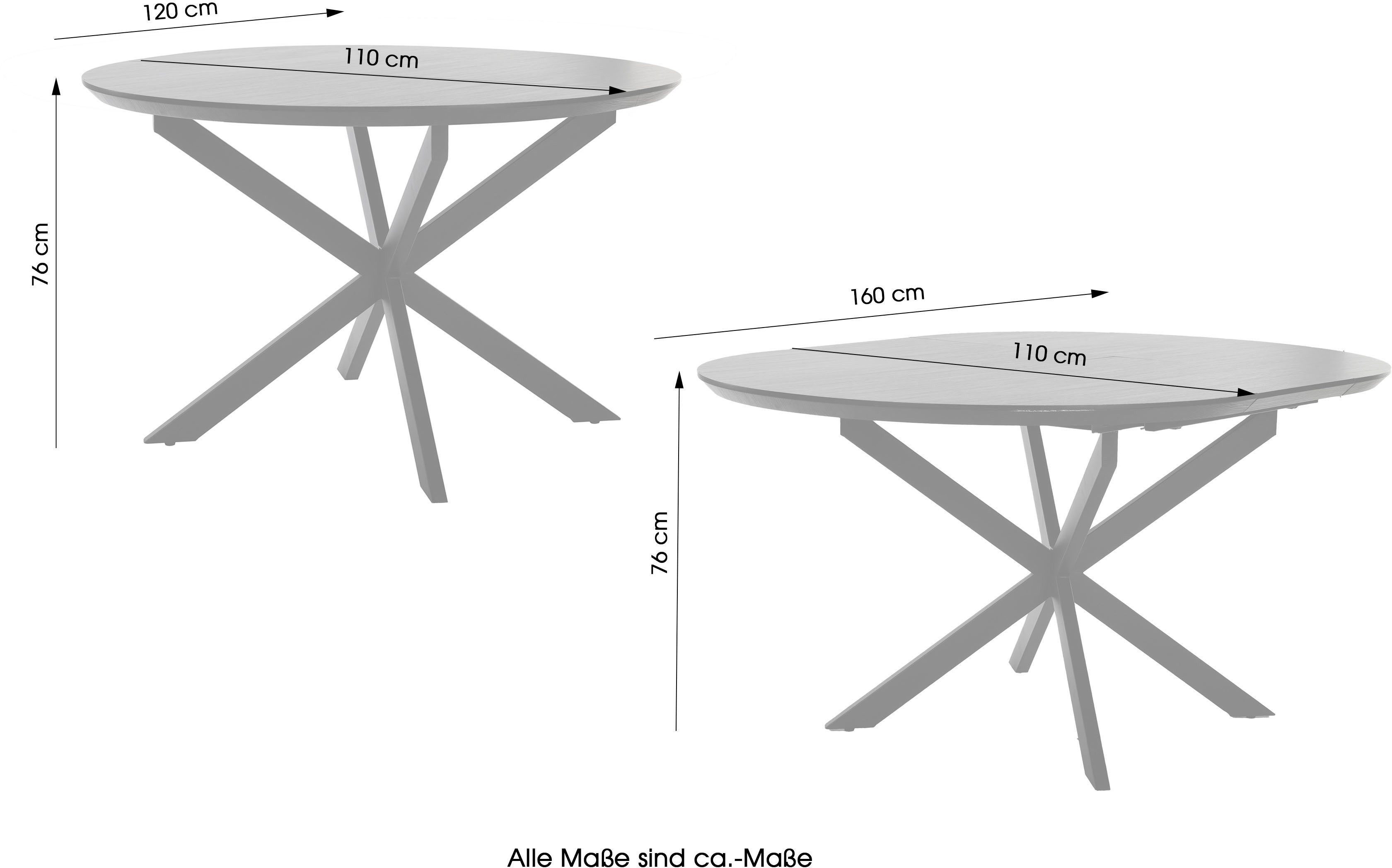 byLIVING Eettafel Oregon Uittrek 120-160 cm, met Zwitserse rand, eiken-look zwart