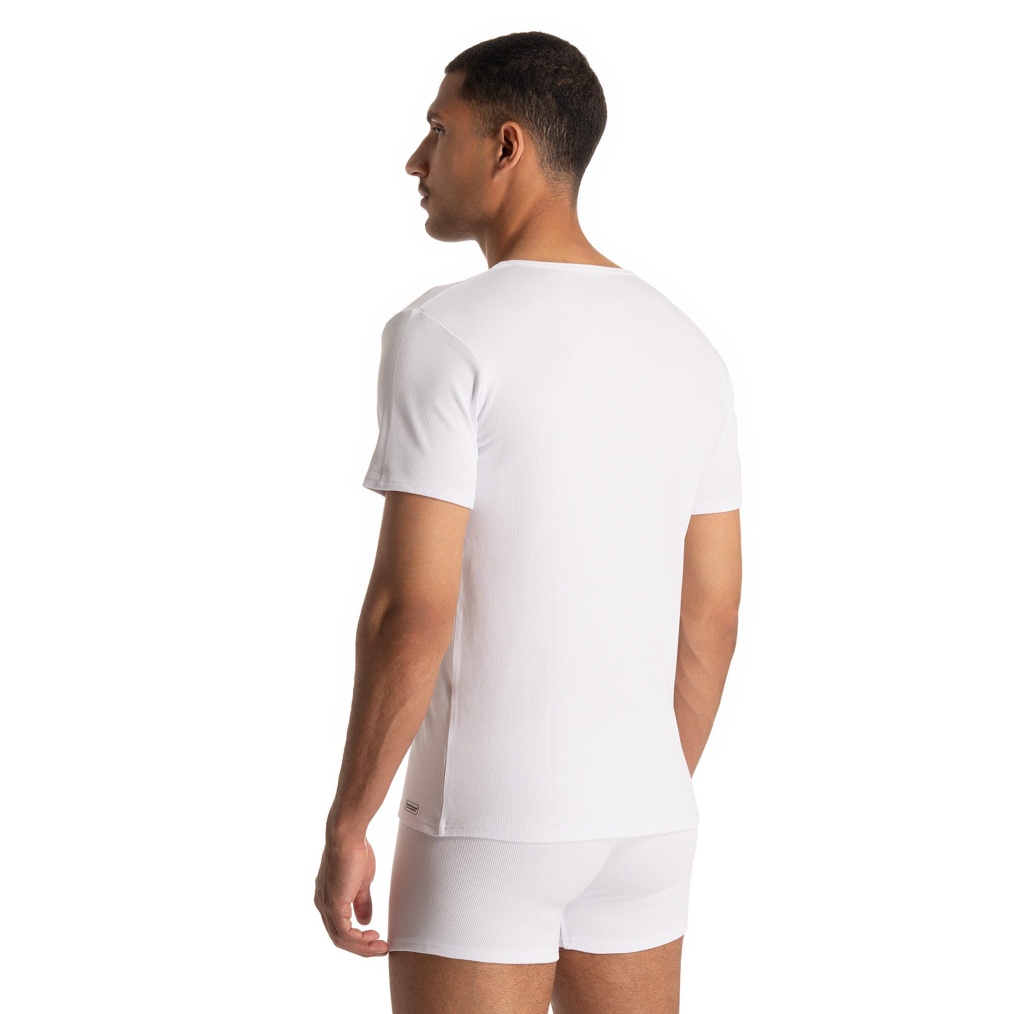 Bruno Banani Shirt met V-hals Fine Rib Fijnrib, korte mouw, V-hals, katoen-mix