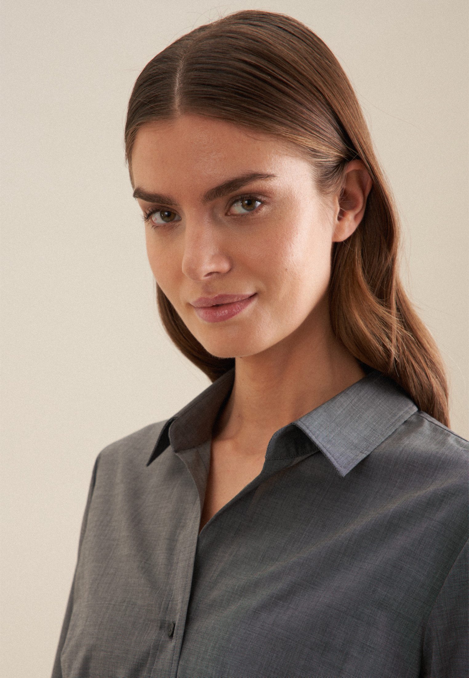 seidensticker Overhemdblouse Zwarte roos Lange mouwen kraag uni