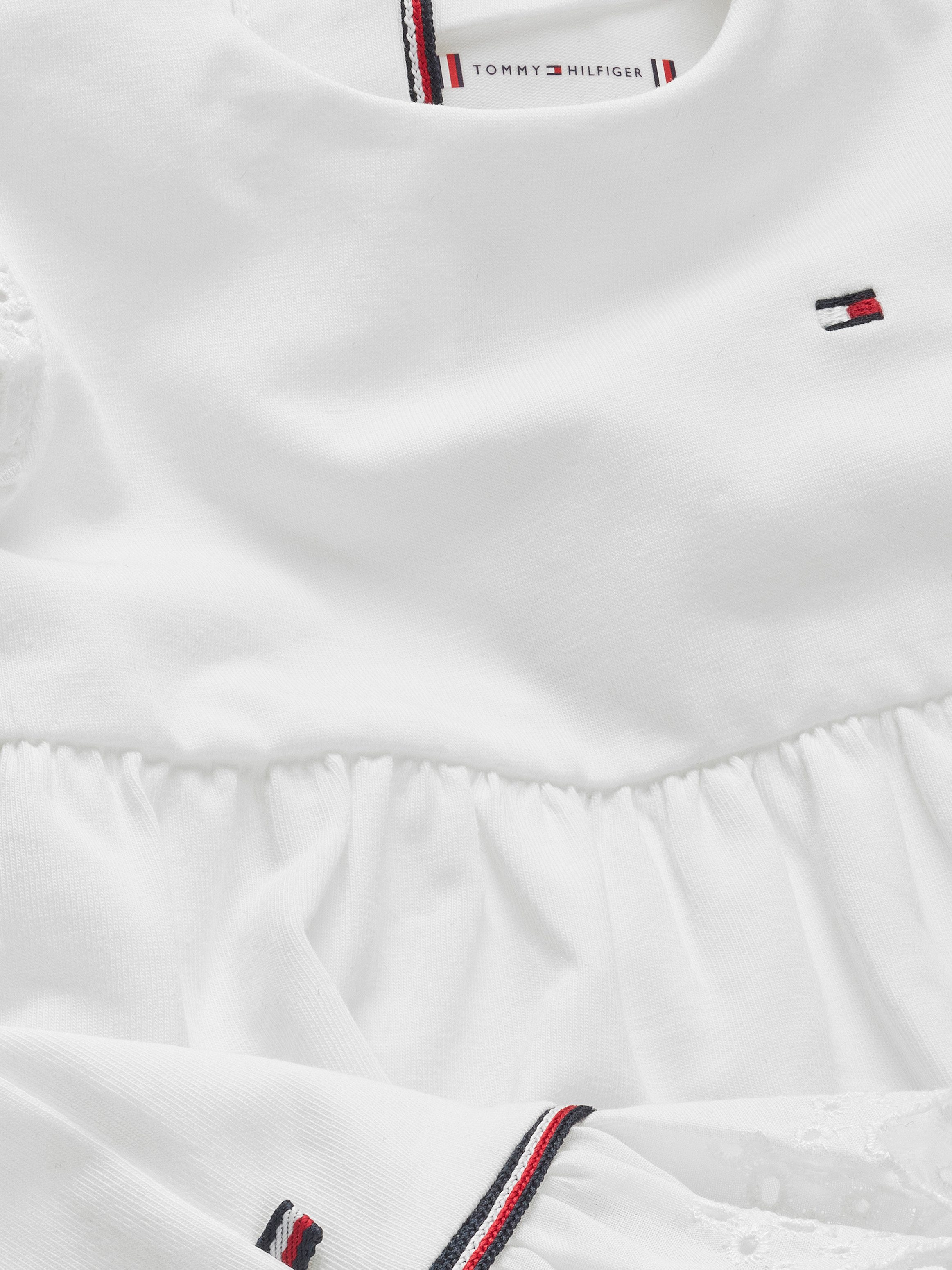 Tommy Hilfiger Zomerjurk BRODERIE ANGLAISE DRESS SS met logo-contrastband, met logo-borduursel
