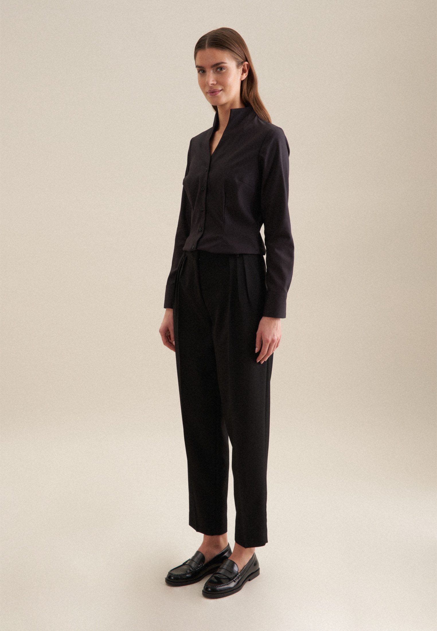 seidensticker Klassieke blouse Zwarte roos Lange mouwen kraag uni