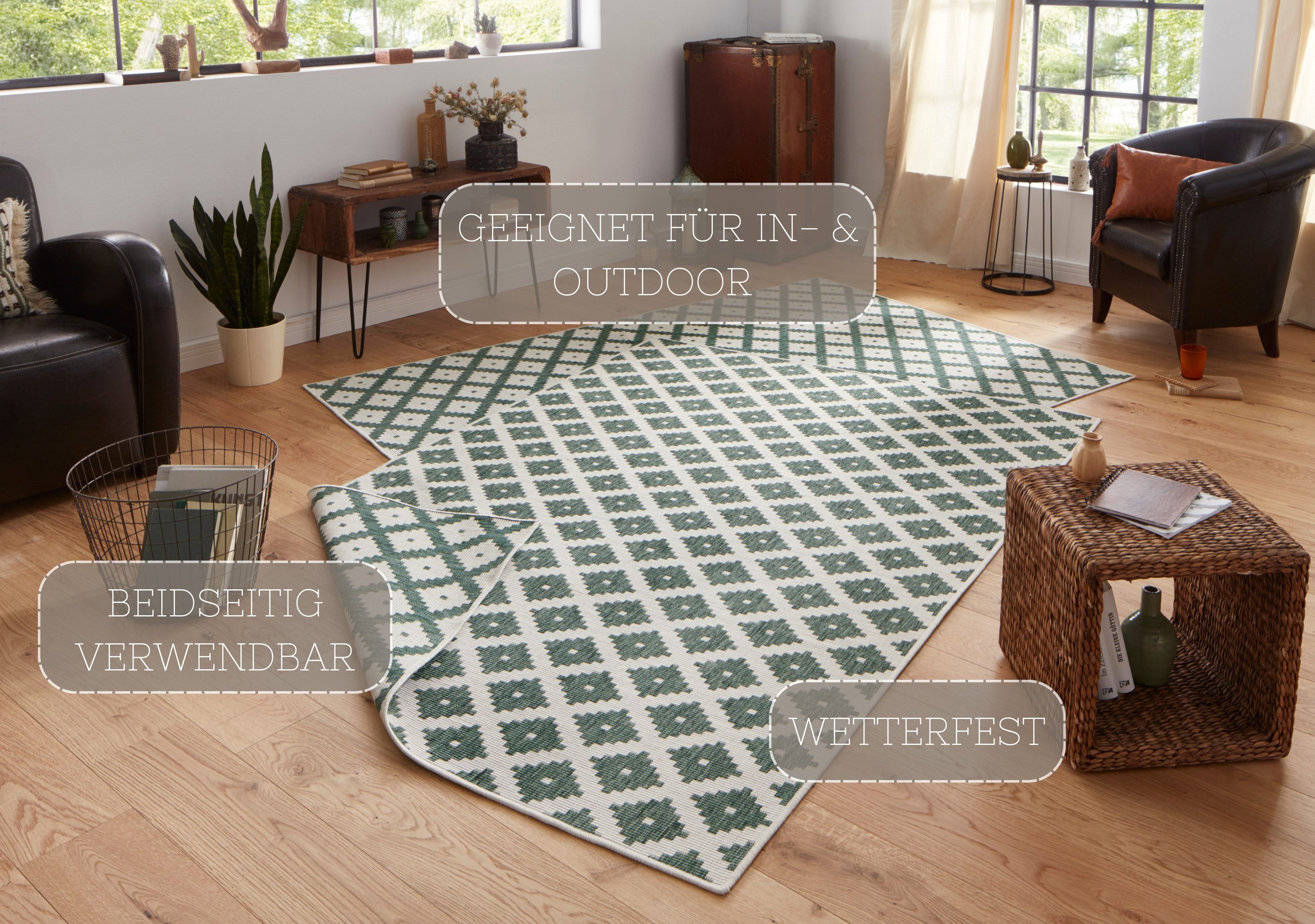 NORTHRUGS Vloerkleed Nizza omkeerbaar tapijt Binnen- en buitengebruik, weerbestendig, balkon, loper, woonkamer, waterbestendig