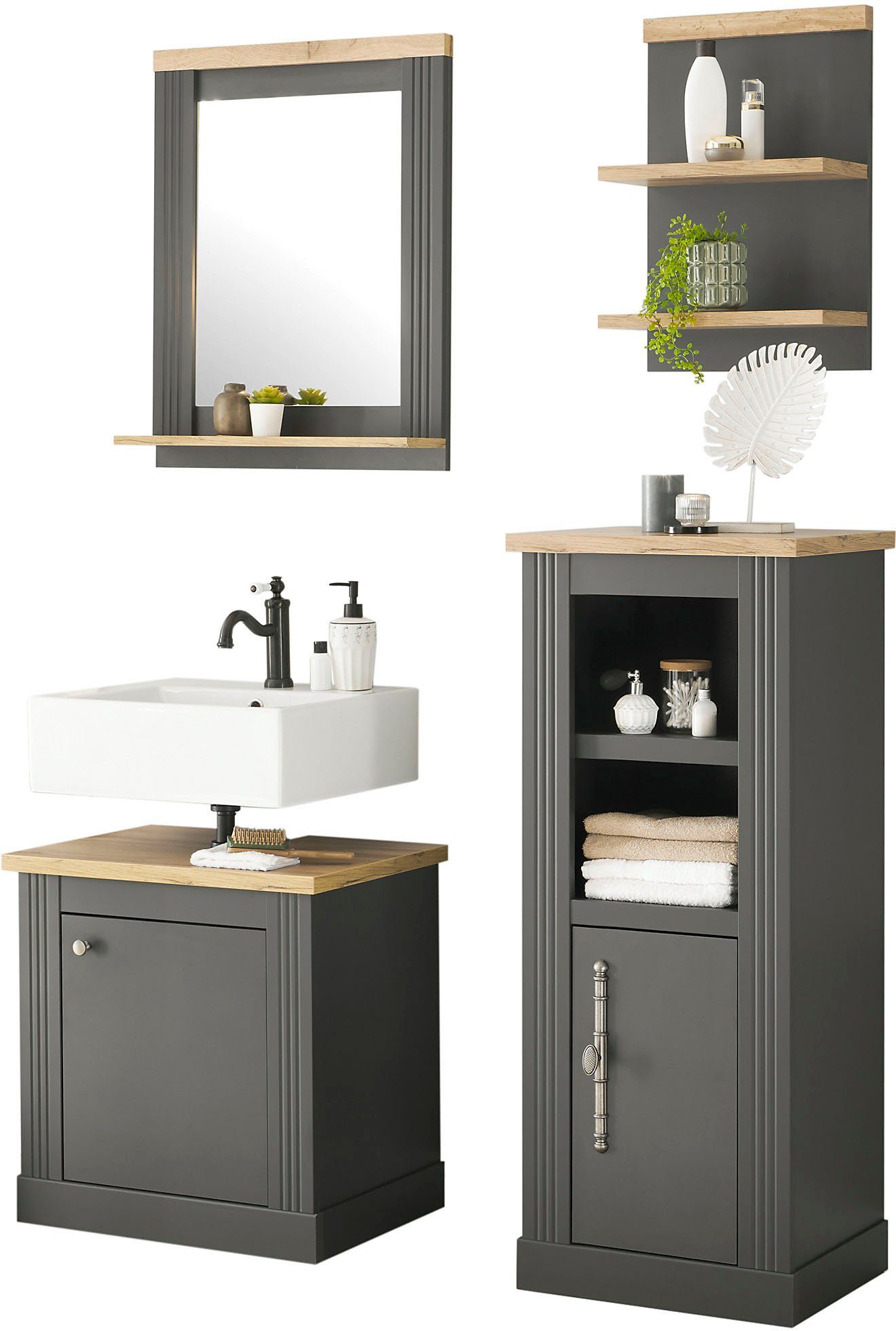 Home affaire Badkamerserie Westminster in romantische rustieke stijl, exclusief by otto (4-delig) badmeubelsets grijs