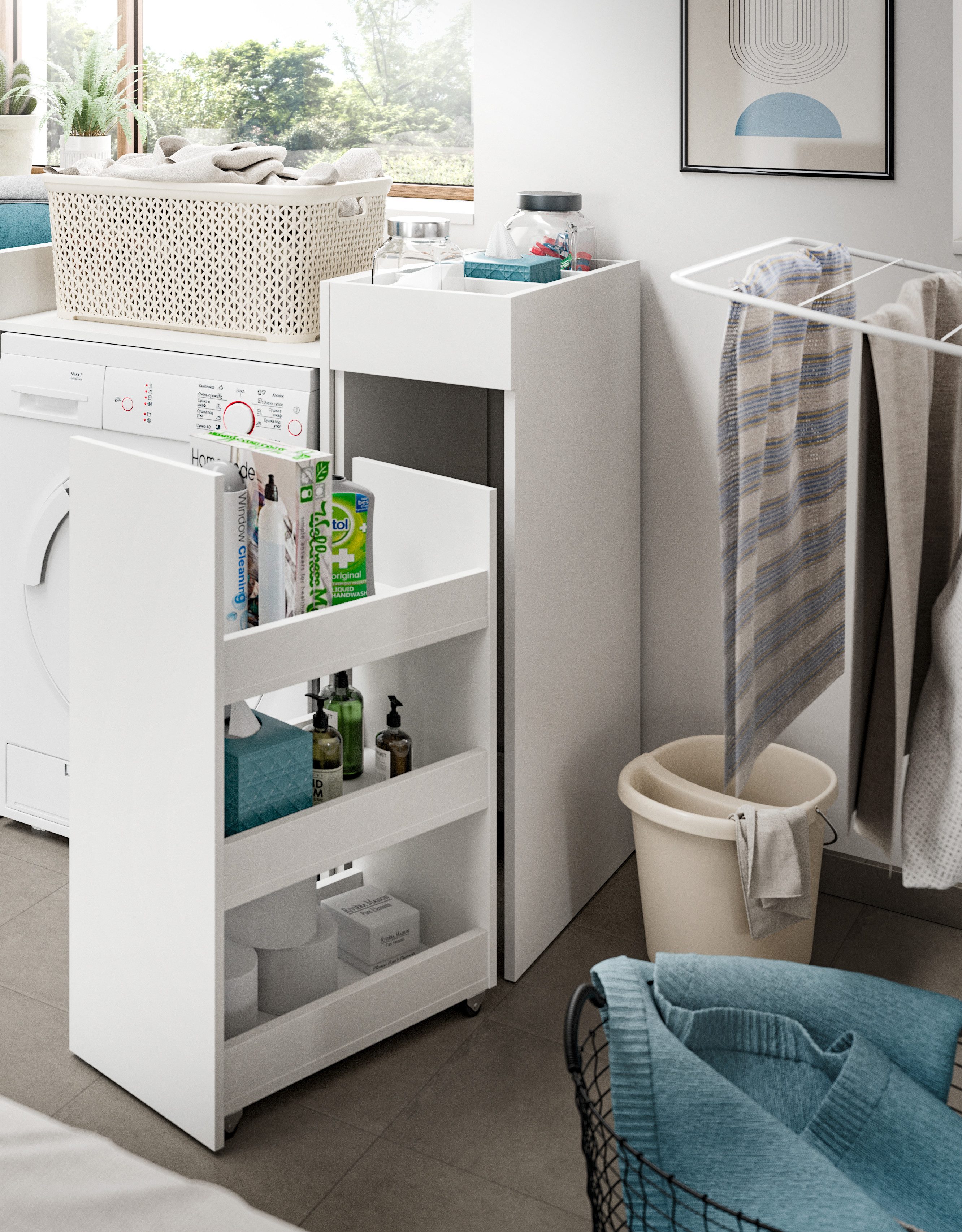 welltime Badmeubelset Falas, 2-delig, bestaande uit: badkamerrek & wasmachine ombouwkast Combinatie, set, badcombinatie, badkamer, organizer, rollenkast, ombouwkast (2 stuks)