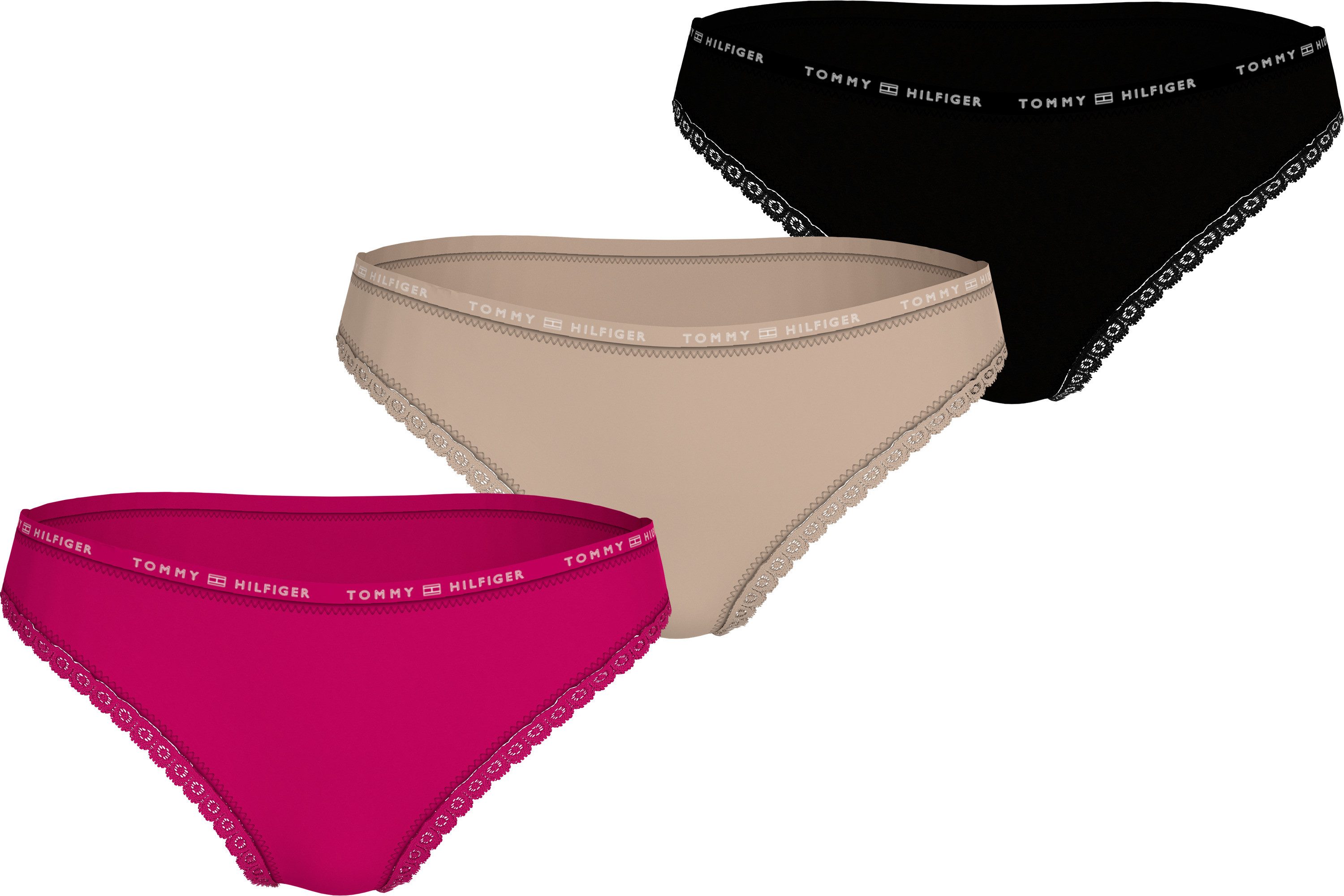 Tommy Hilfiger Underwear Bikinibroekje 3 PACK LACE BIKINI met kantafwerking, logo-opdruk (3 stuks)