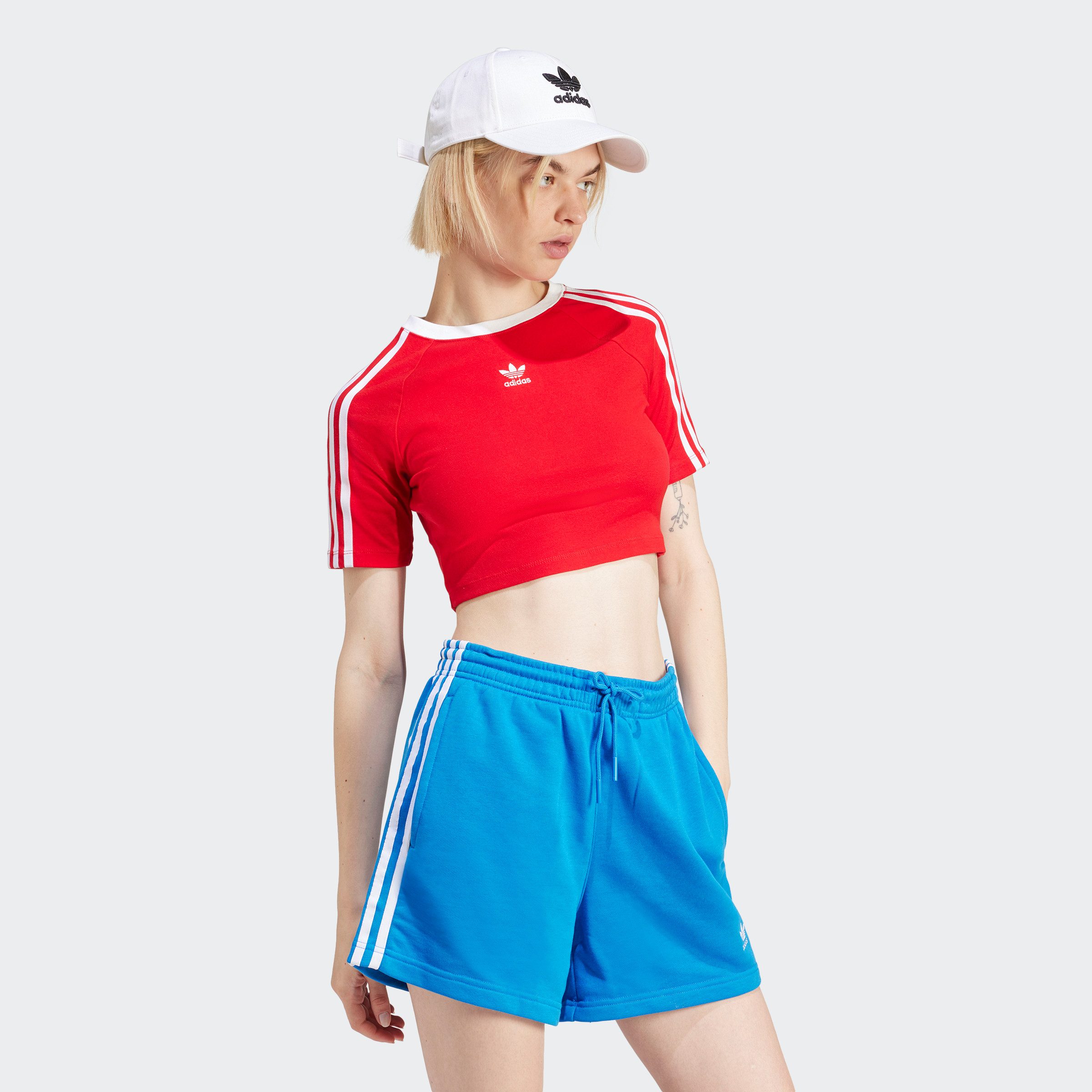 adidas Originals T-shirt 3 S BABY TEE Cropped drie-strepen shirt dames tops maat XL rood