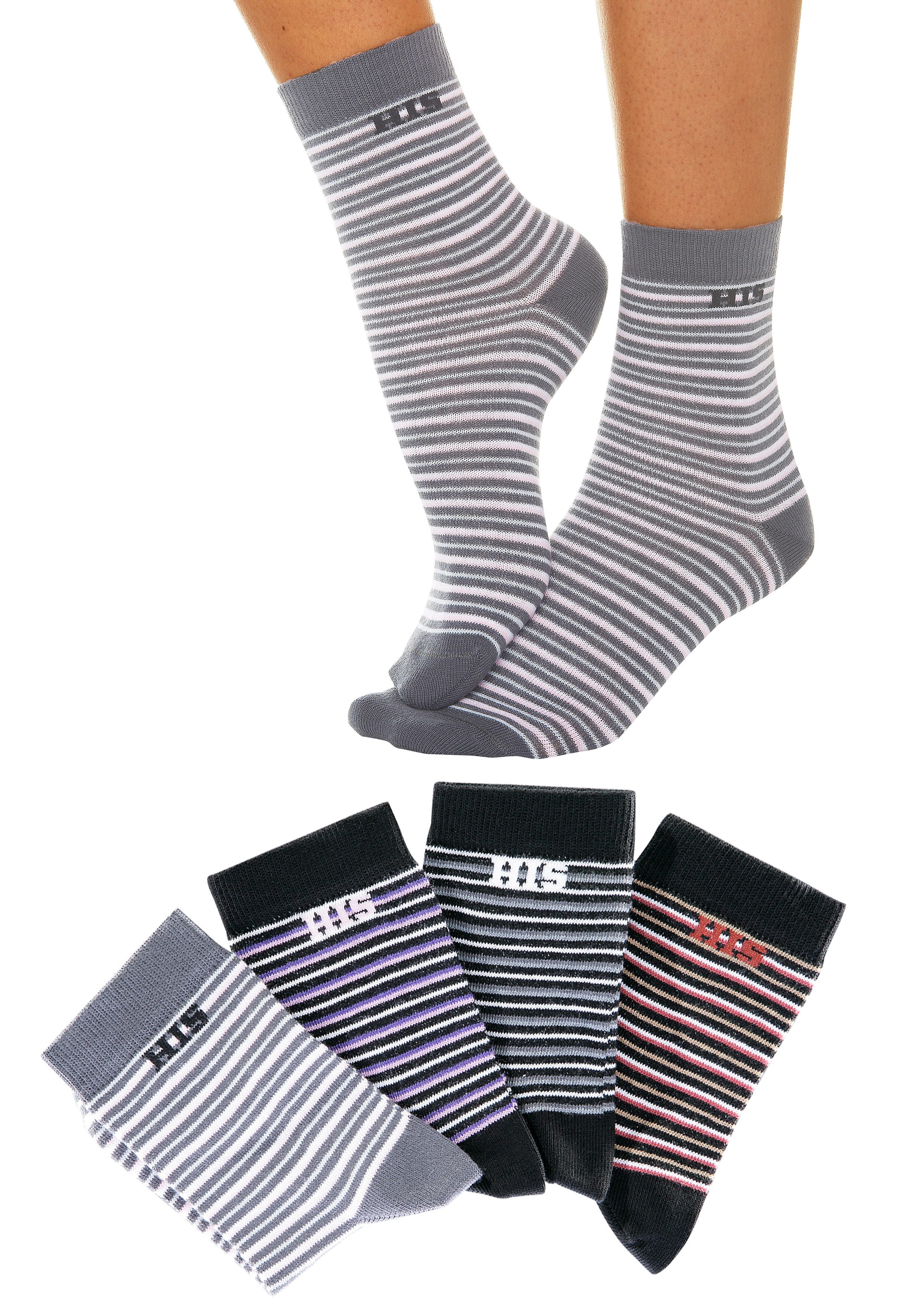 H.I.S Basic sokken met ingebreid logo (set, 4 paar)