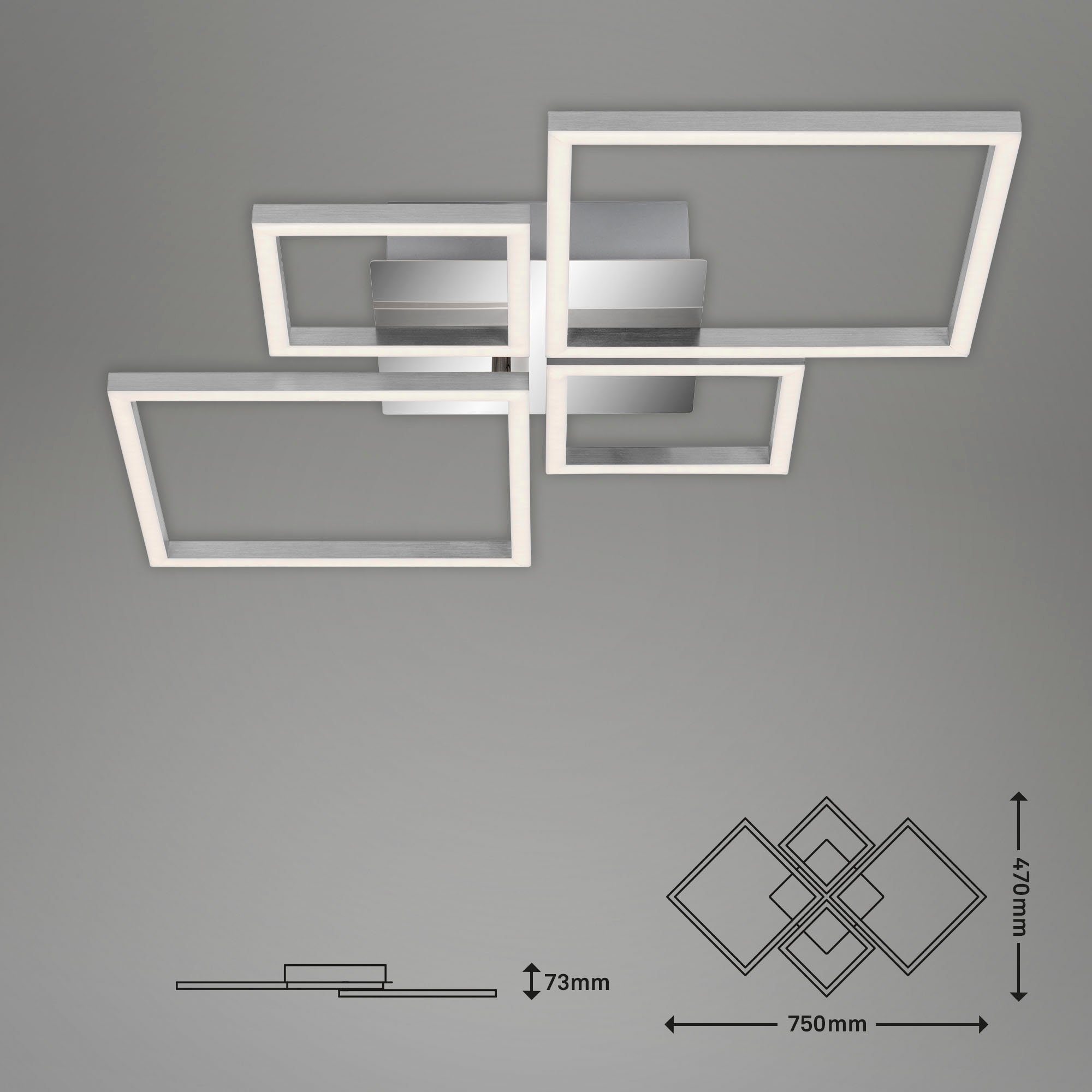 Briloner Leuchten Led-plafondlamp 3128018 FRAME Plafondlamp, 75x47x7,3 cm, chroom-aluminium, 44W, woonkamer, slaapkamer