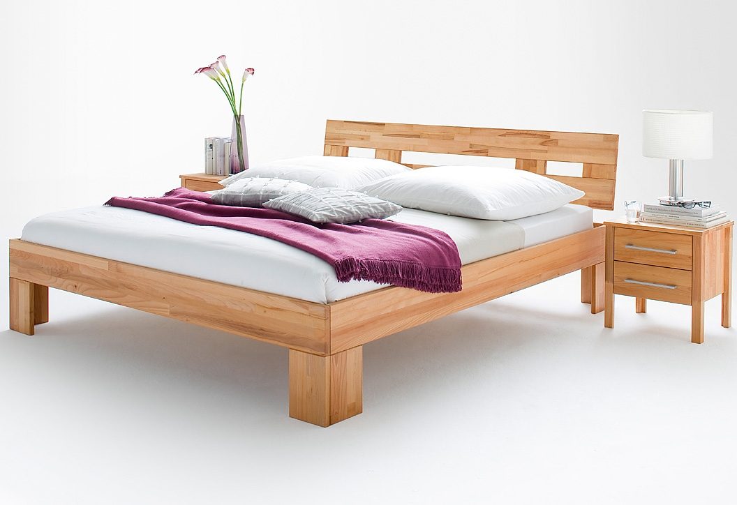 Home affaire Massief houten ledikant Modesty I bed met robuuste voetconstructie in hoekvorm van beukenkern, met robuust onderstel, in verschillende bedbreedten