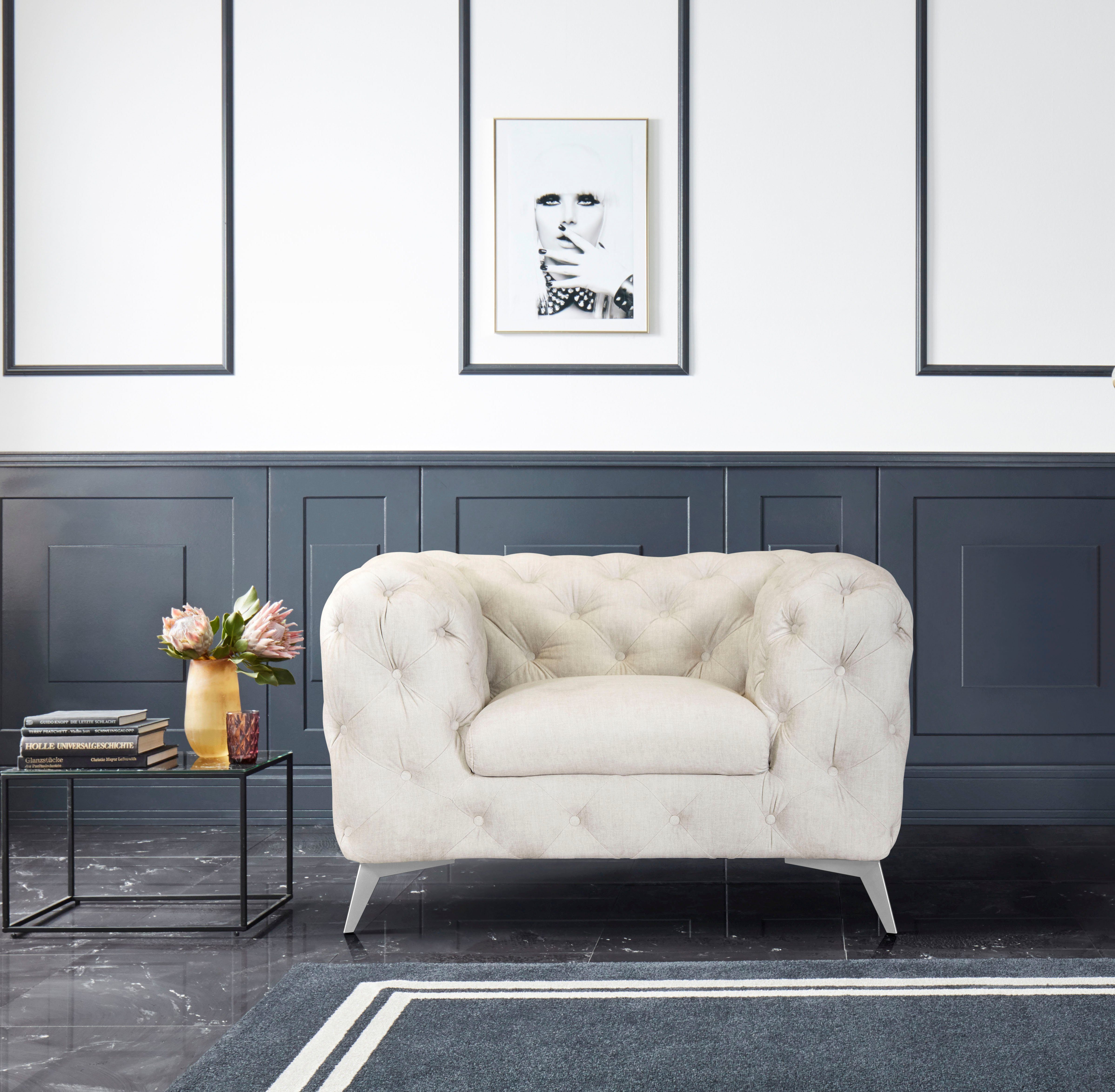 Leonique Chesterfield-fauteuil Glynis Fauteuil luxueuze capitonnage, moderne chesterfield look, kleur van de poten ter keuze