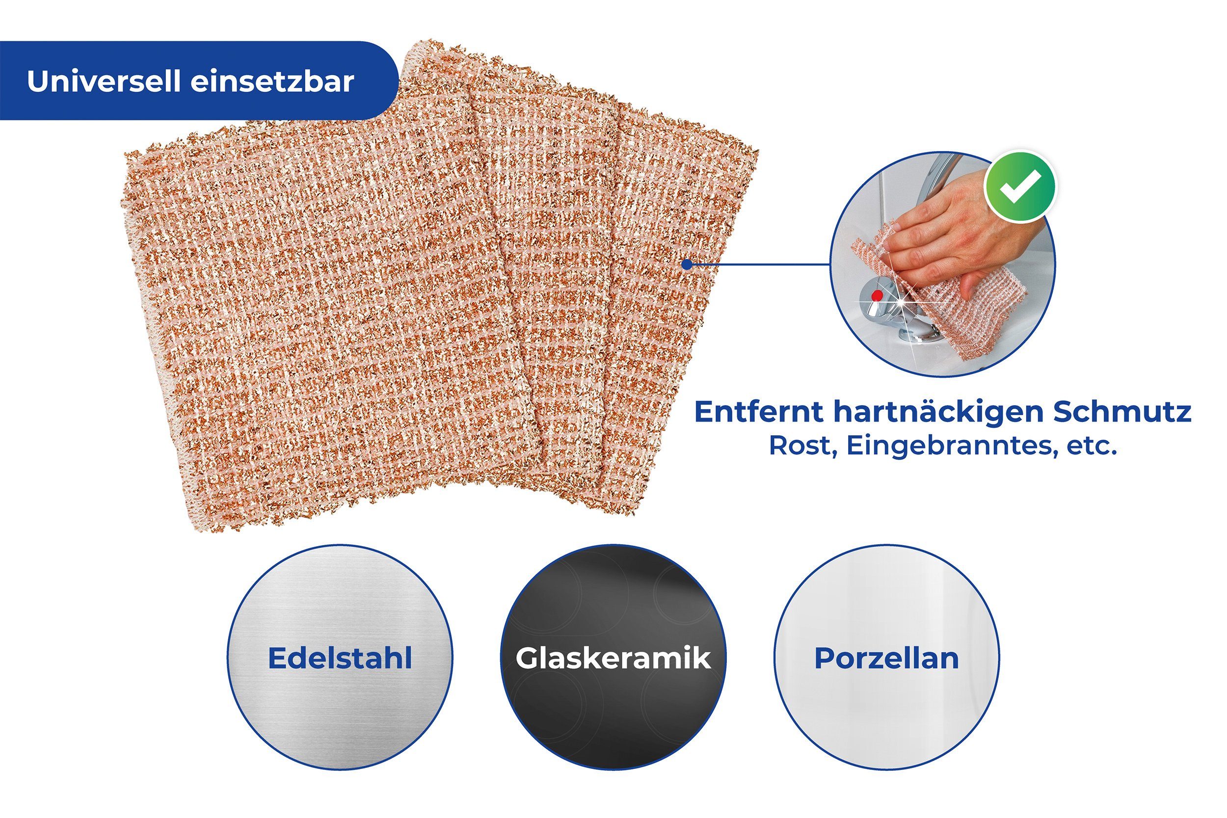 Maximex Reinigingsdoekje Koper solide en roestvrij, dubbellaagse koperdraden (set, 6 stuks)