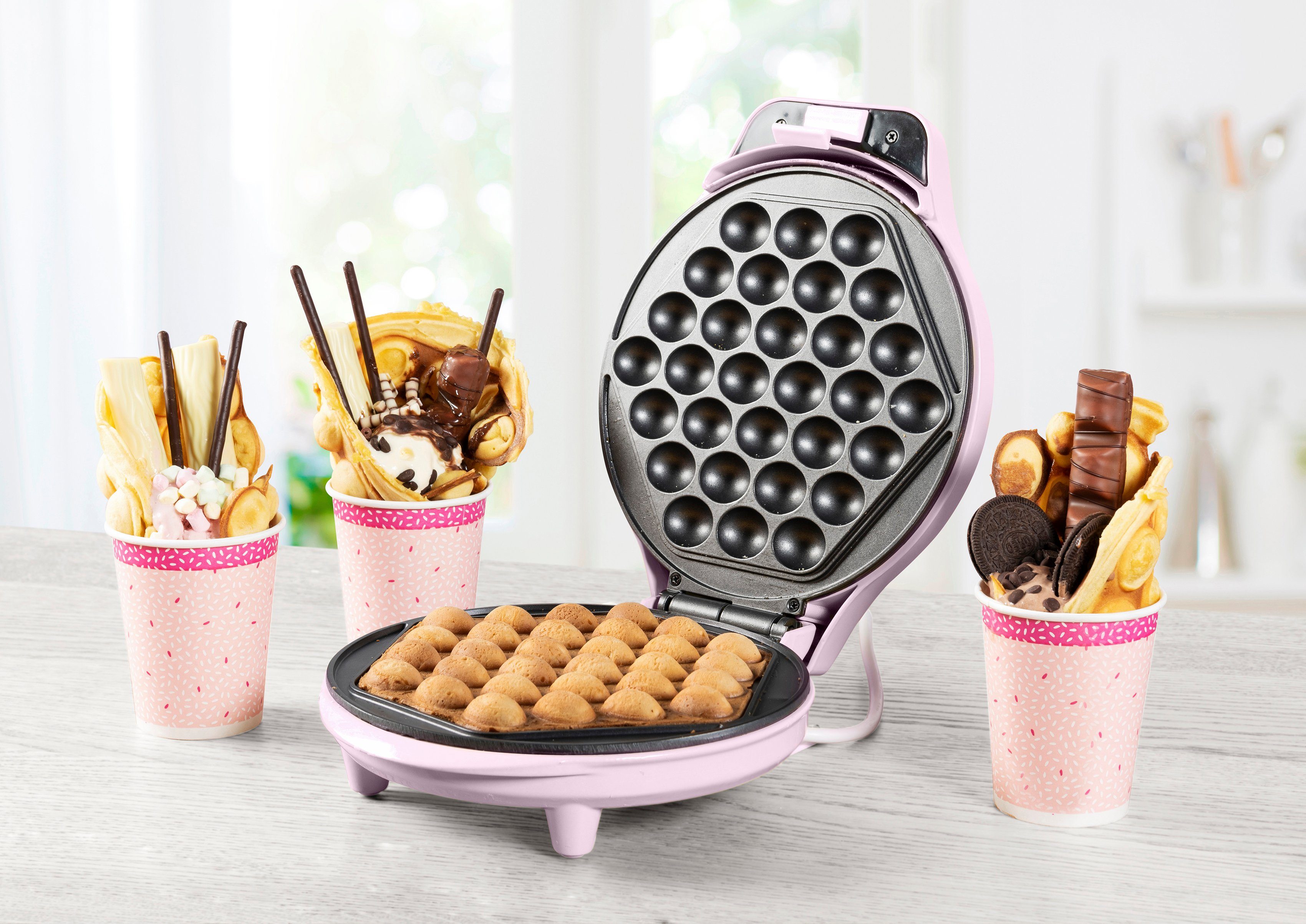 bestron Wafelijzer ABWM300 voor bubble wafels die gevuld kunnen worden, met controlelampje & antiaanbaklaag