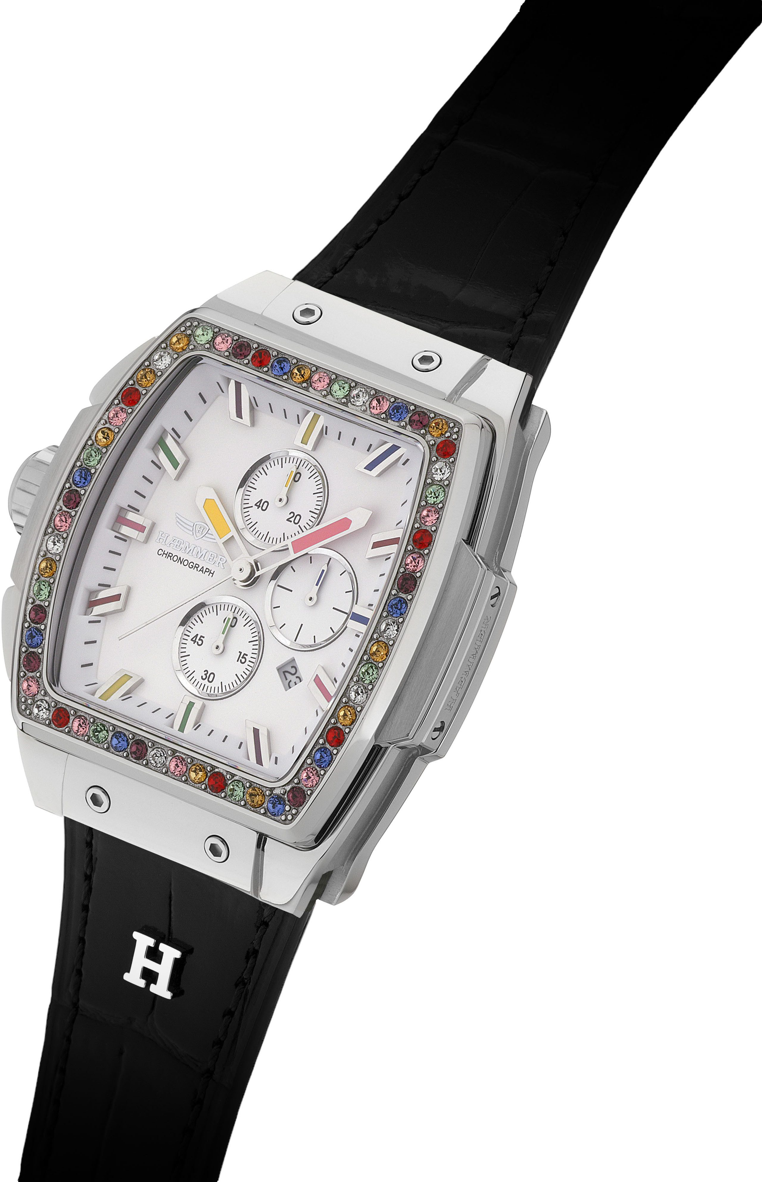 HAEMMER GERMANY Chronograaf TONNEAU Quartz horloge, polshorloge, dameshorloge, leren band, geschroefde kroon, datum