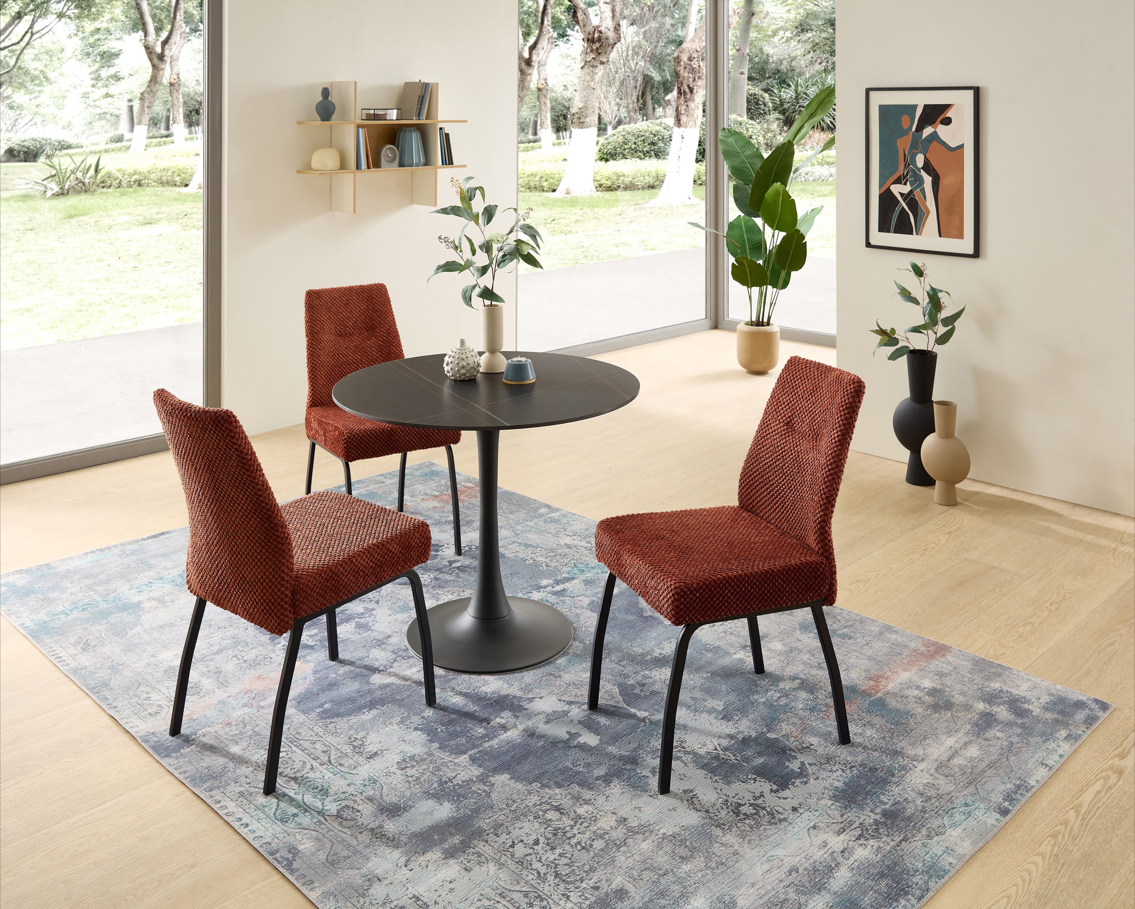 Stolkom Eettafel Josh ronde eettafel keramiek, gemarmerd, BxH 90x75 cm Keramische oppervlakte gemarmerd, keuze uit wit, grijs of zwart