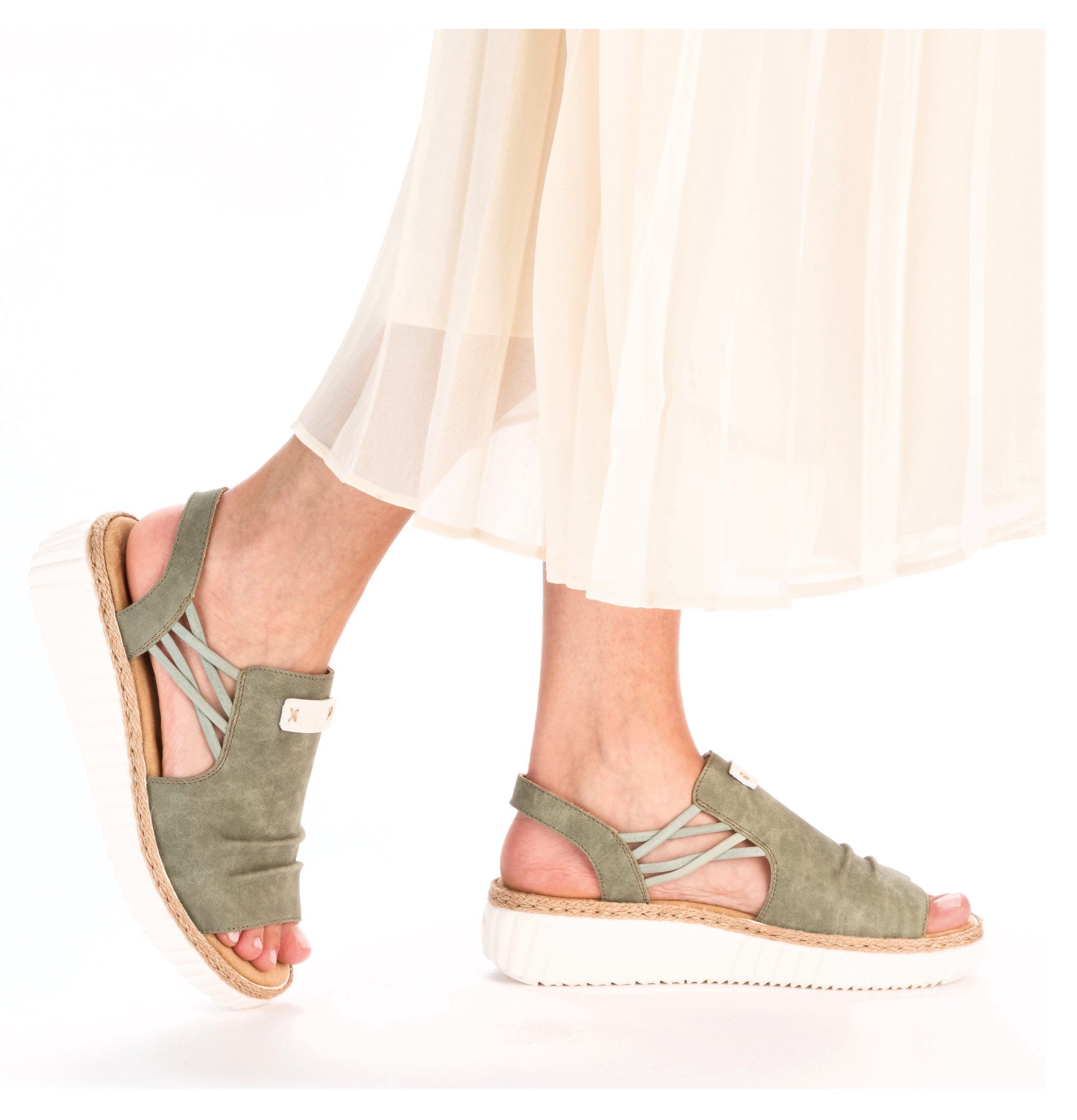 Rieker Plateausandalen , wedge sandaal, zomerschoen met jute rand aan de loopzool