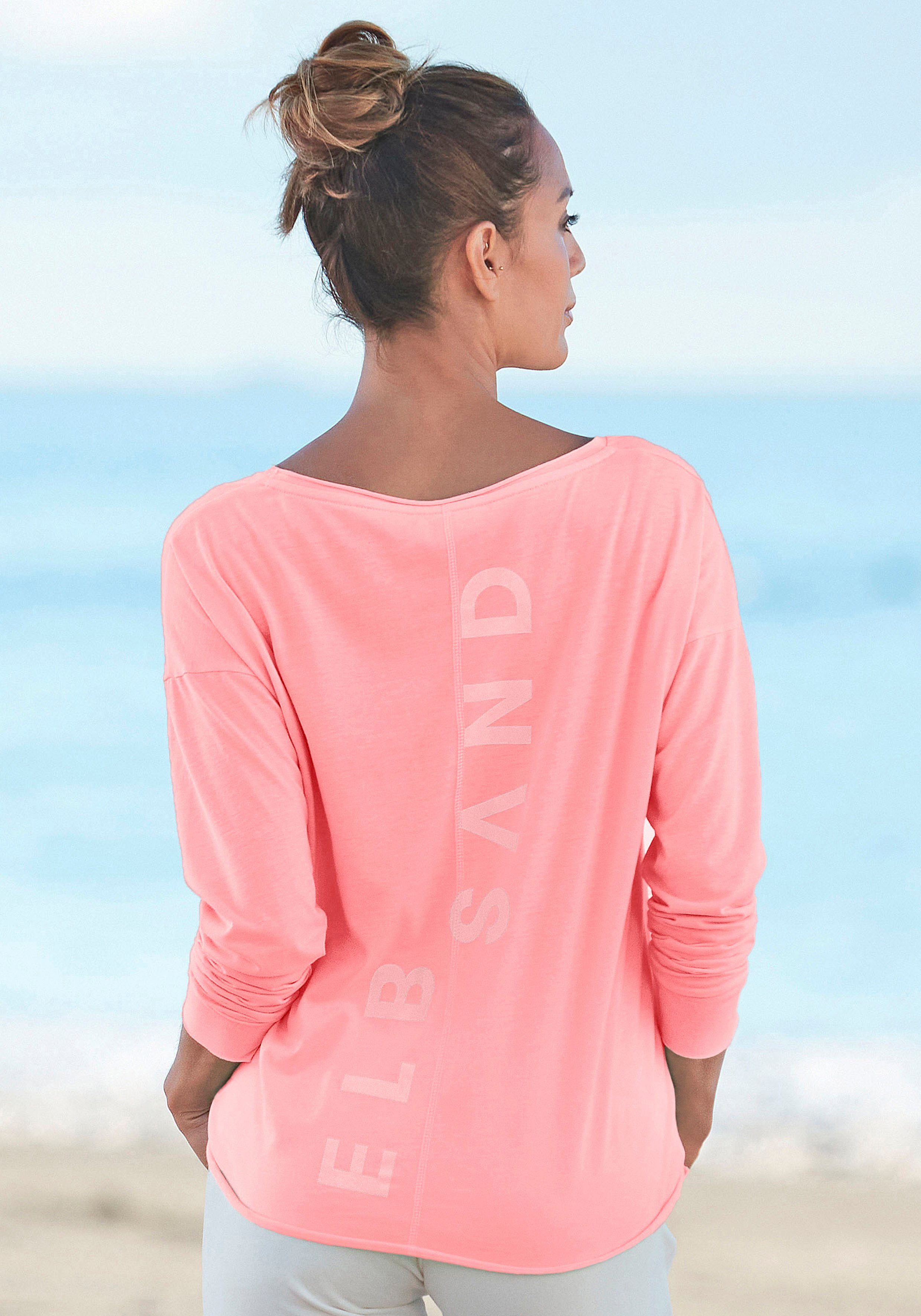Elbsand Shirt met lange mouwen Raina met logoprint op de rug, longsleeve van katoenmix