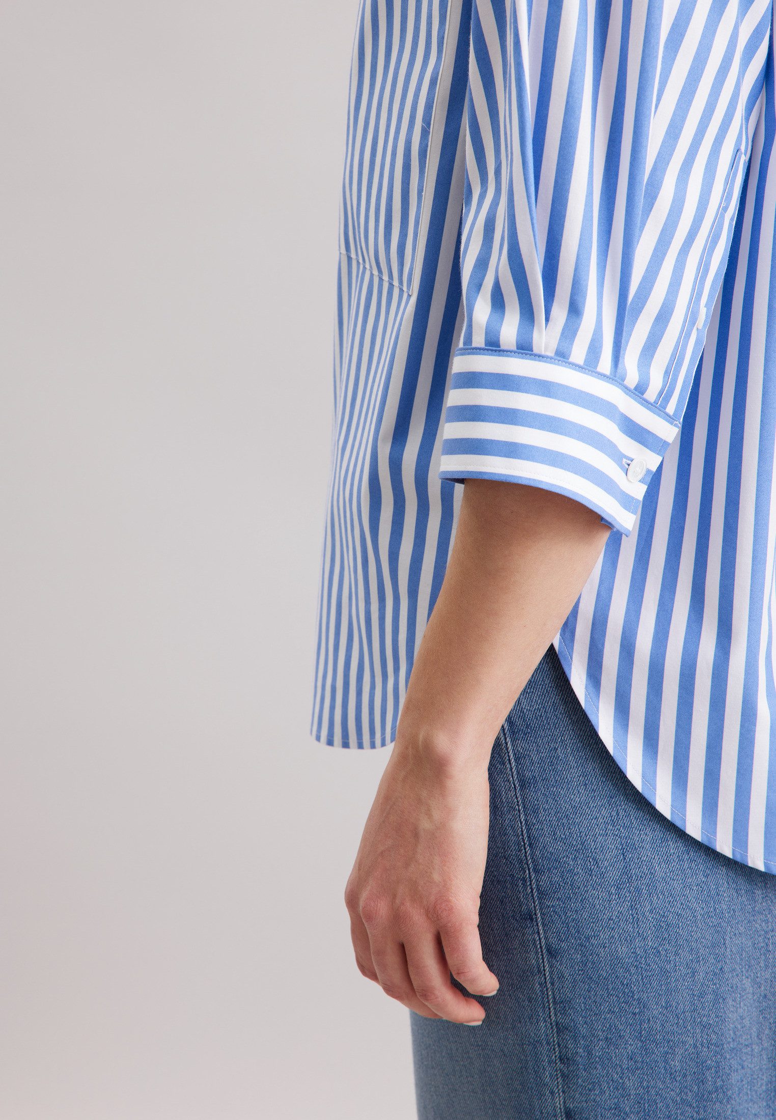 seidensticker Lange blouse Zwarte roos Korte mouwen kraag strepen