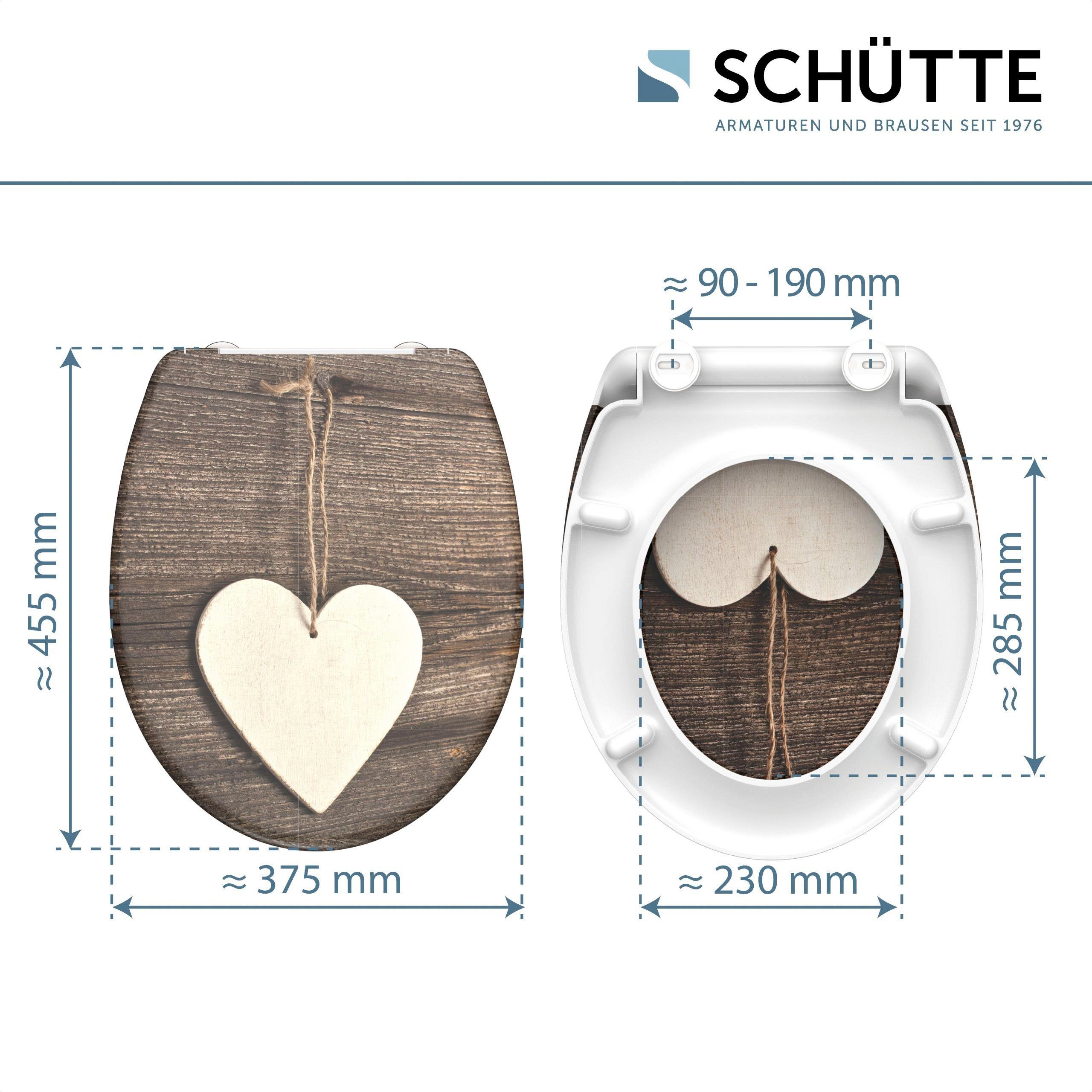 Schütte Toiletzitting Wood Heart Duroplast, met softclosemechanisme en snelsluiting