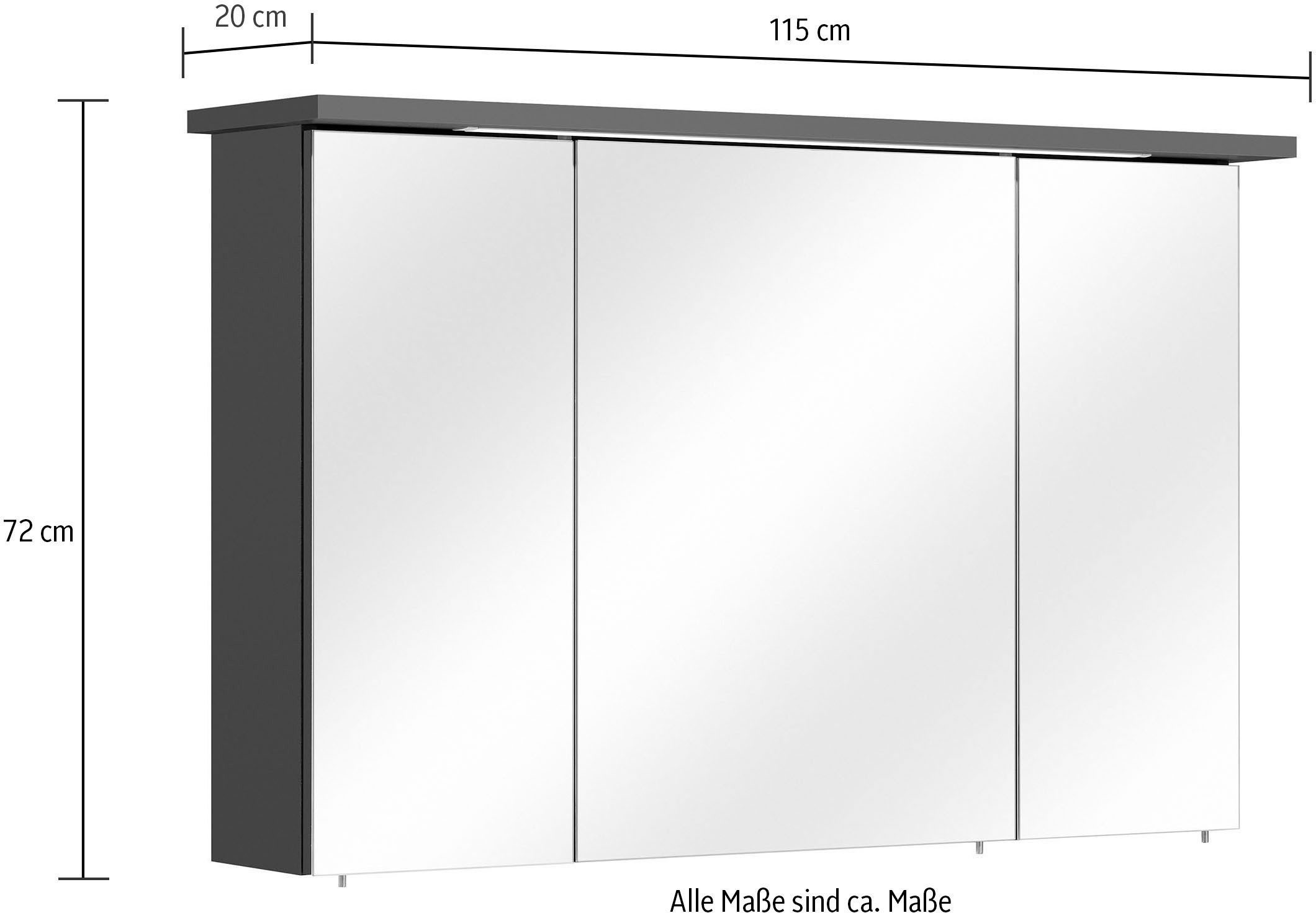Saphir Badmeubelset Quickset 327 4-delig, wastafelmeubel en led-spiegelkast Antraciet hoogglans, incl. deurdemper, 7 deuren, 1 klep, 2 lades (set, 4 stuks)