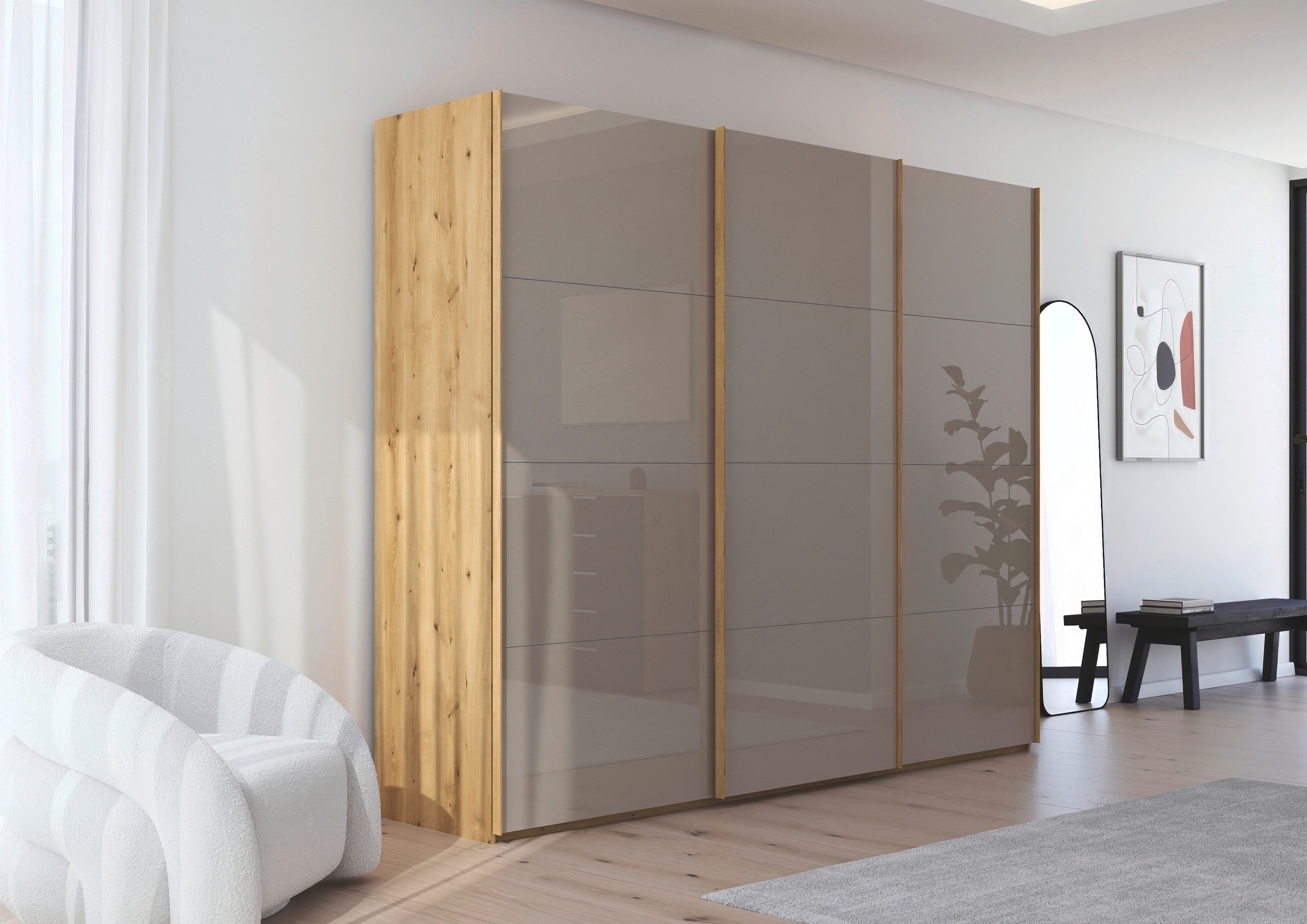rauch Schuifdeurkast Kledingkast Kast Garderobe Slaapkamerkast SCALE-FYRA edel vierdelige deuren met glas-front veel kleuren made in germany