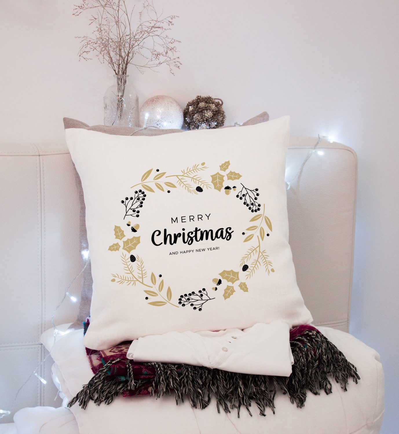 queence Sierkussen Carolina Kussenhoes, Vrolijk Kerstfeest, wit, kerstmotief, feestelijk, winterachtig (1 stuk)