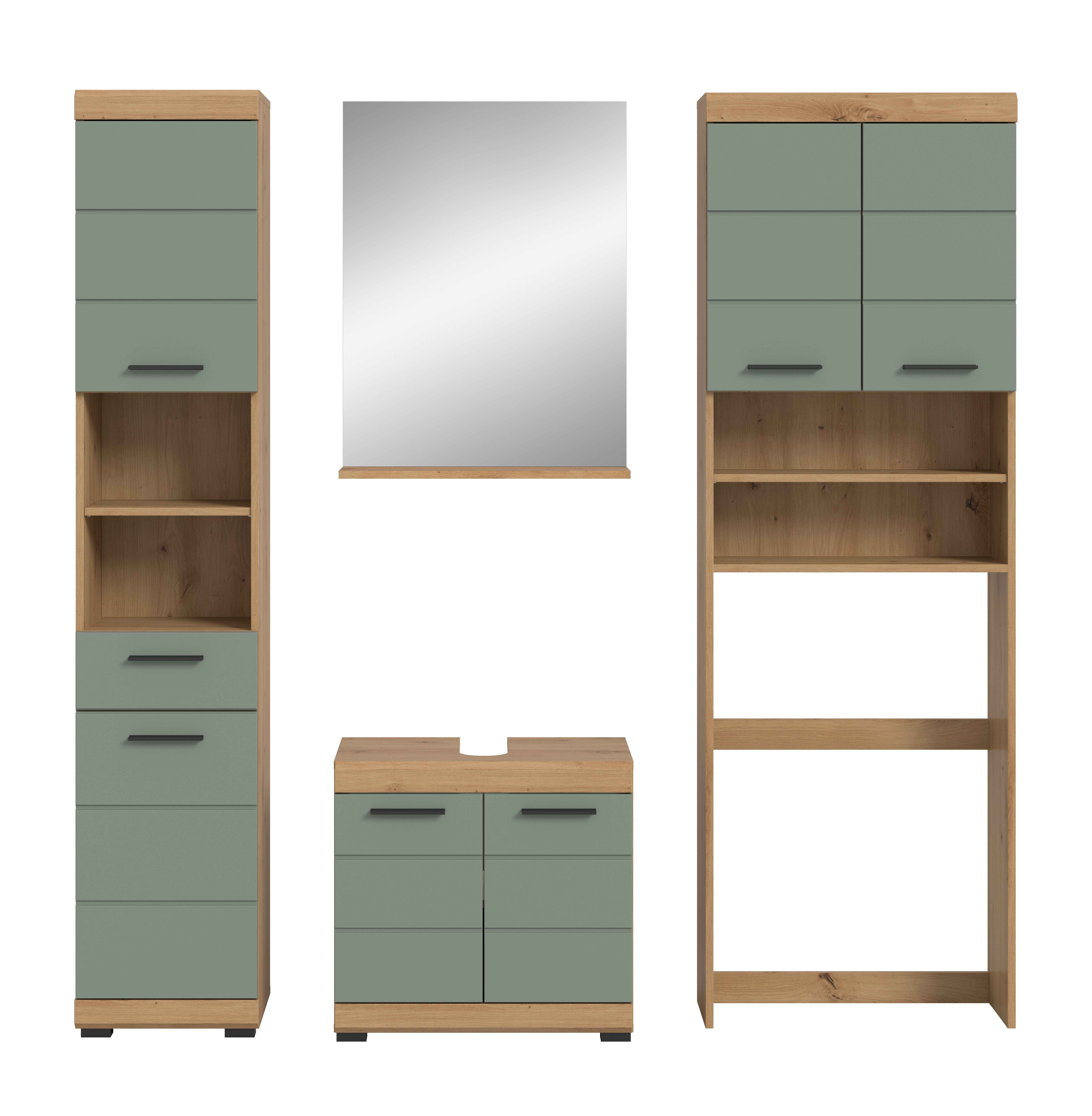 INOSIGN Badkamerserie Siena, 4-delig, bestaande uit: Hoge kast, WBU, badkamer spiegel, wasmachine ombouwkast (set, 4-delig)