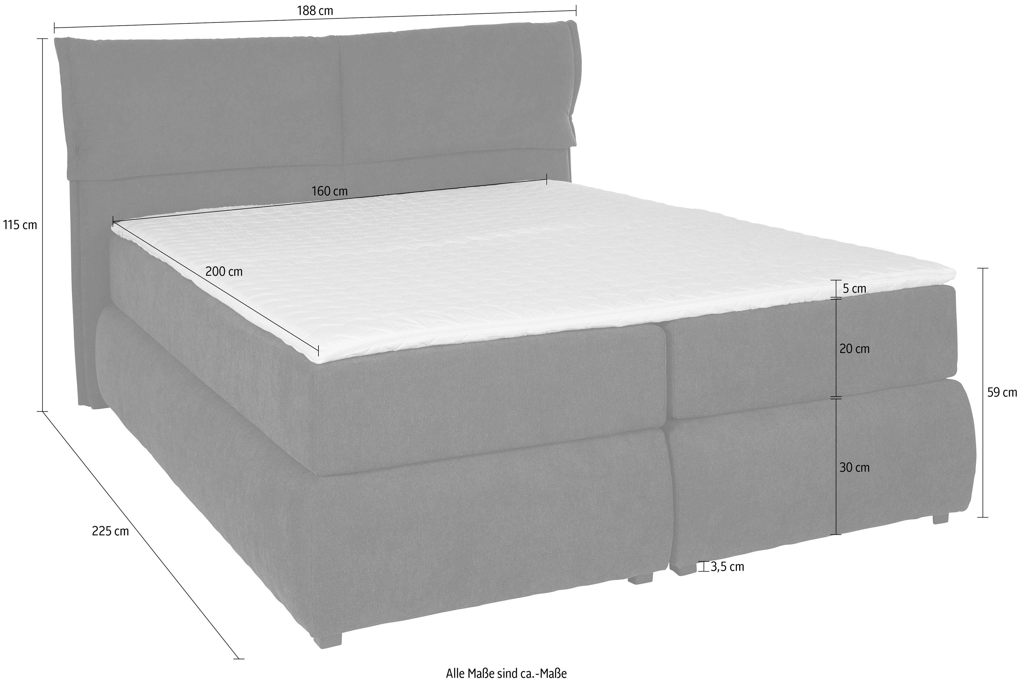 andas Boxspring Jenson in 4 kleuren, 4 breedten, 3 matrassoorten in 2 hardheden, topmatras
