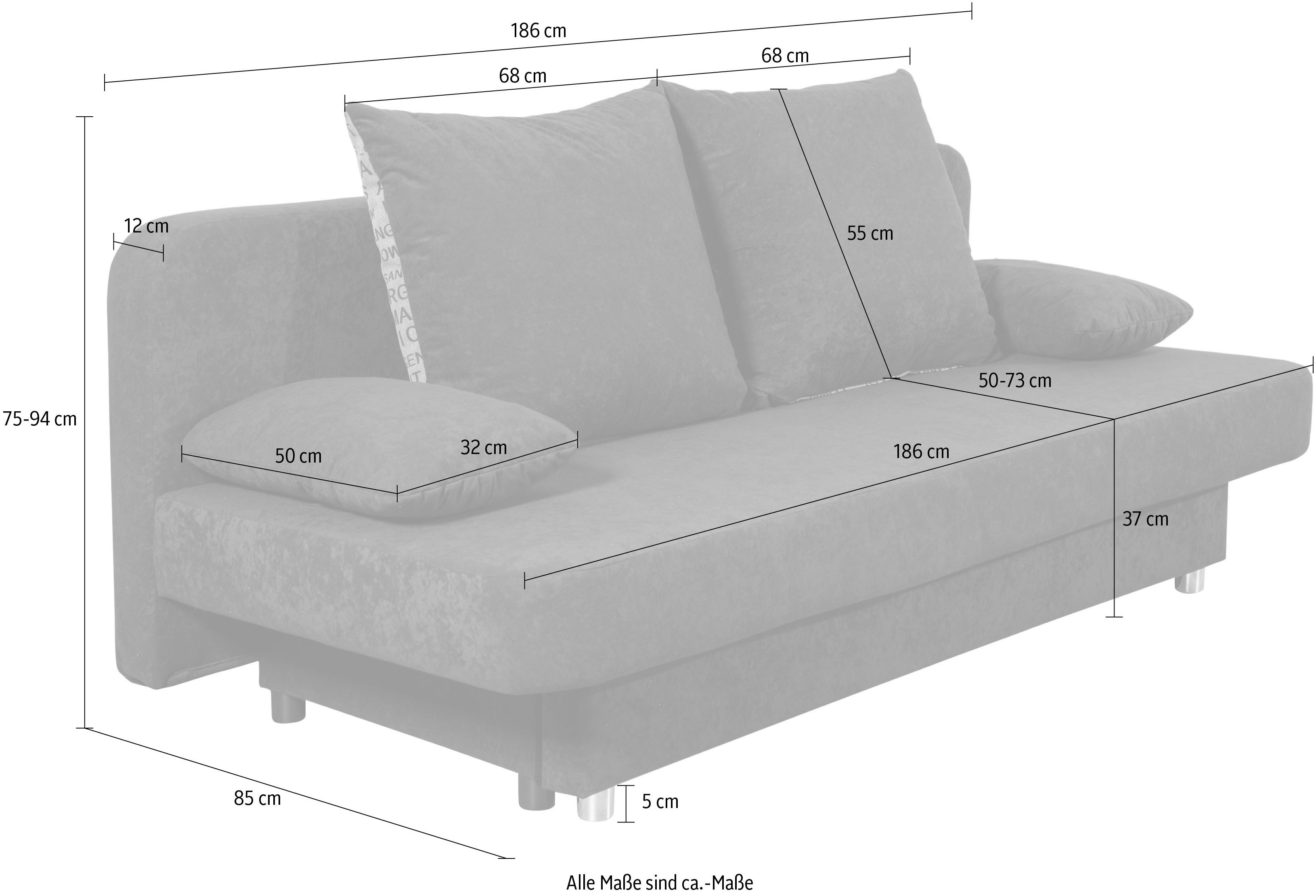 COLLECTION AB Slaapbank ULLA inclusief bedfunctie en opbergruimte Slaapbank, bedfunctie, bedlade, incl. rugkussens, armleuningkussens