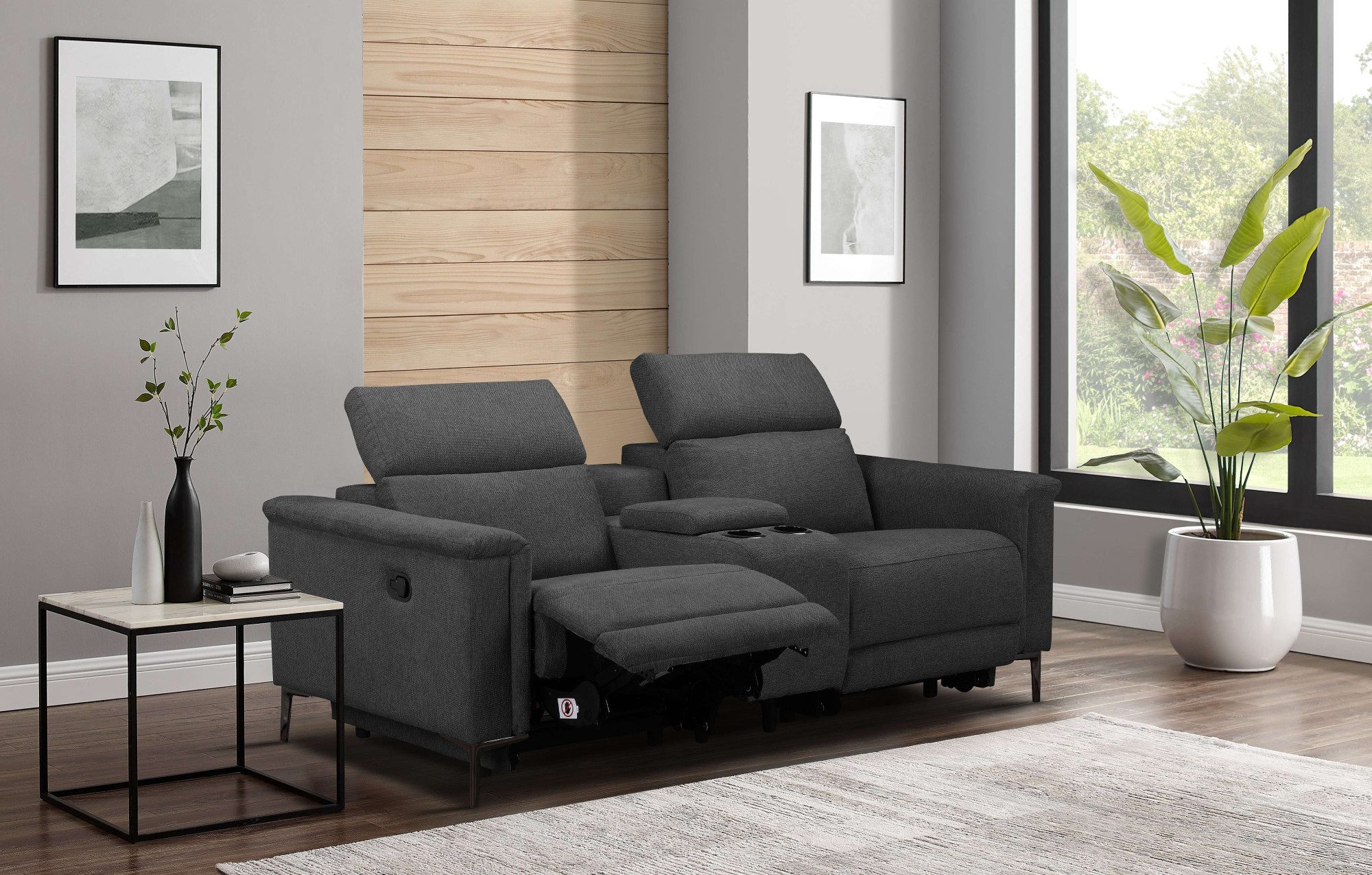 Places of Style 2-zitsbank Lund, 2-zits bioscoopbank, tv-fauteuil, multimedia-sofa, USB-A met elektrische of handmatige relaxfunctie, bekerhouder en opbergruimte