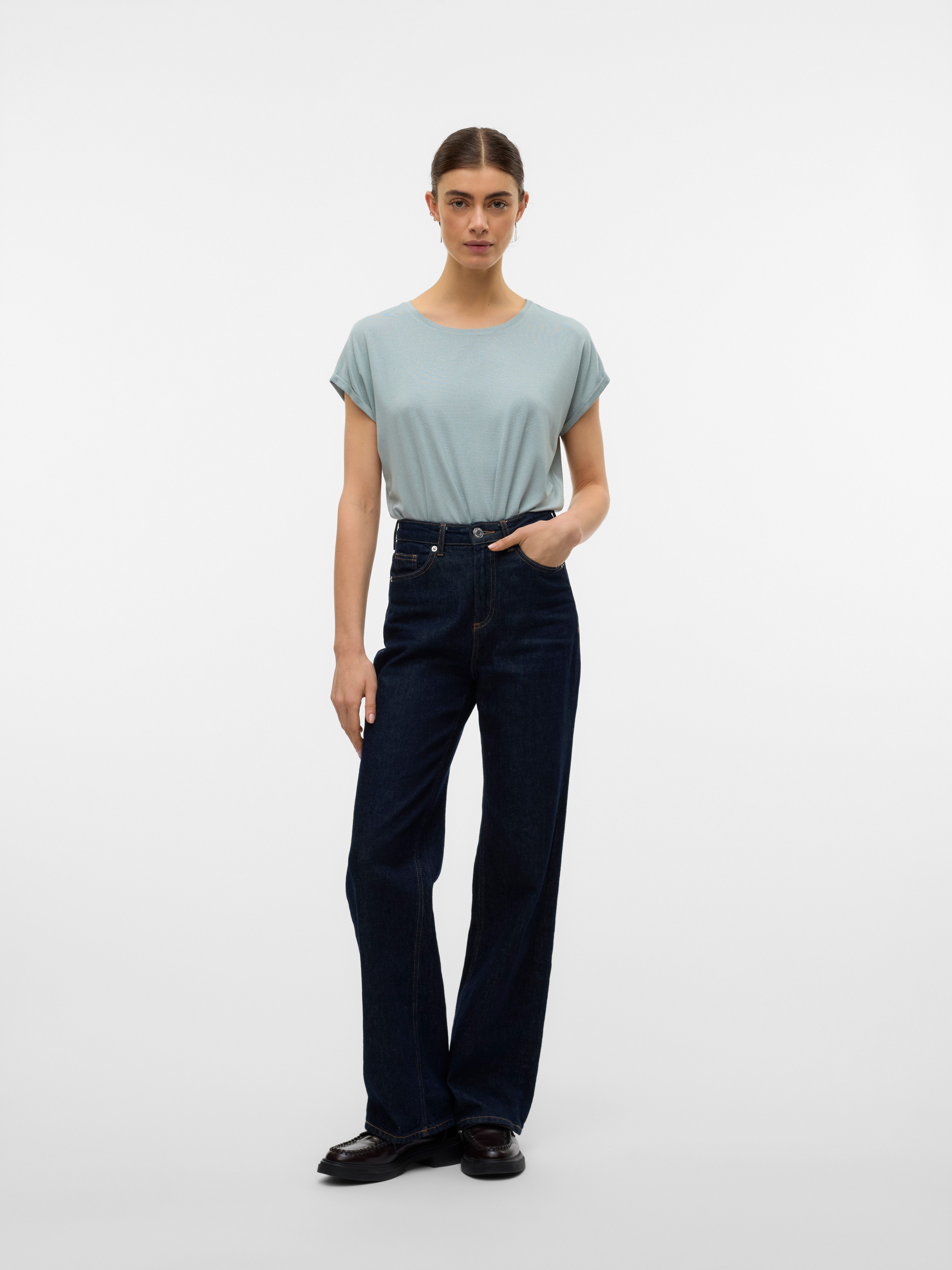 Vero Moda Shirt met ronde hals VMLAVA PLAIN SS TOP LUREX STRIPE