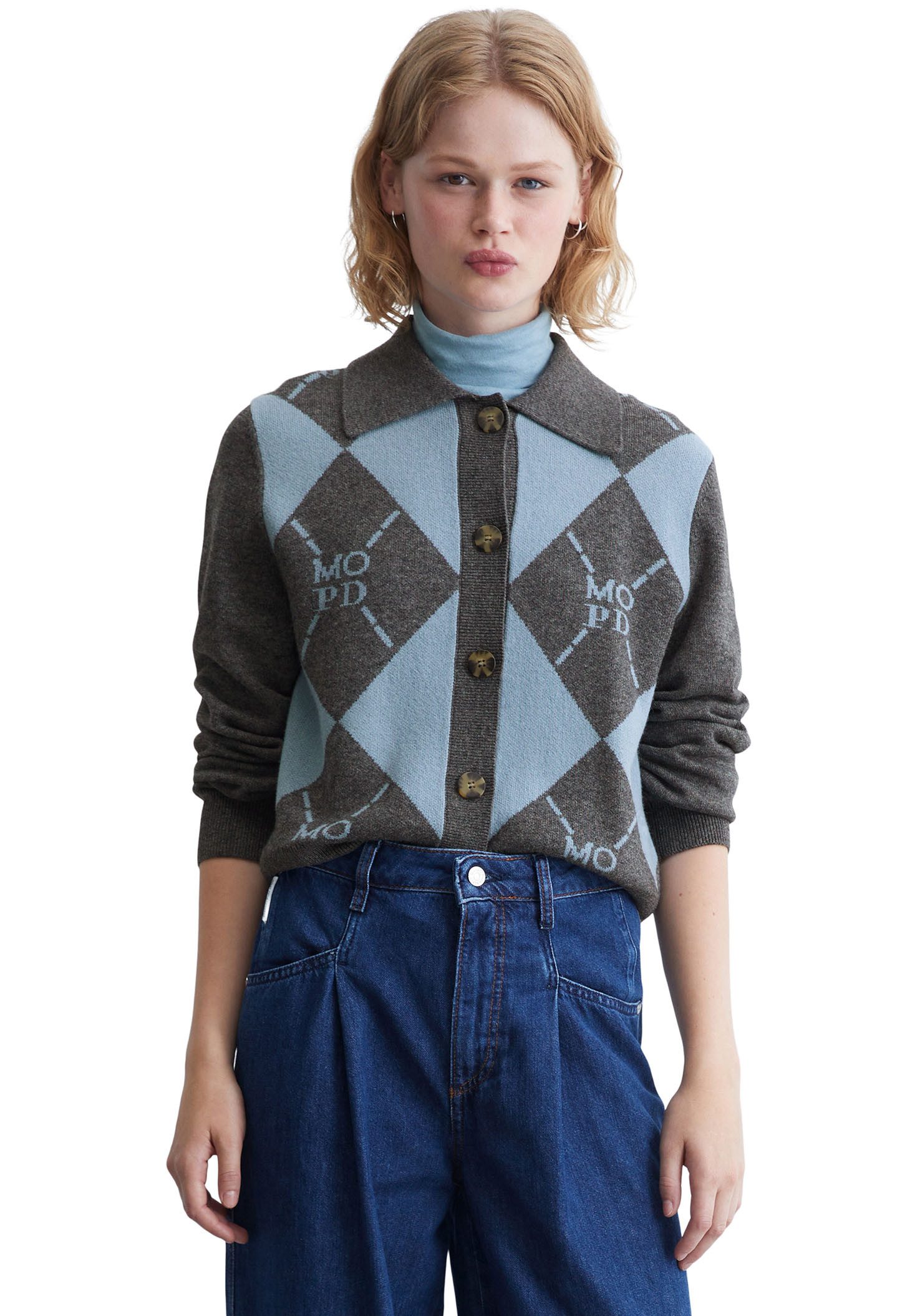 Marc O'Polo DENIM Jacquardvest met elegant ruit- en logo patroon