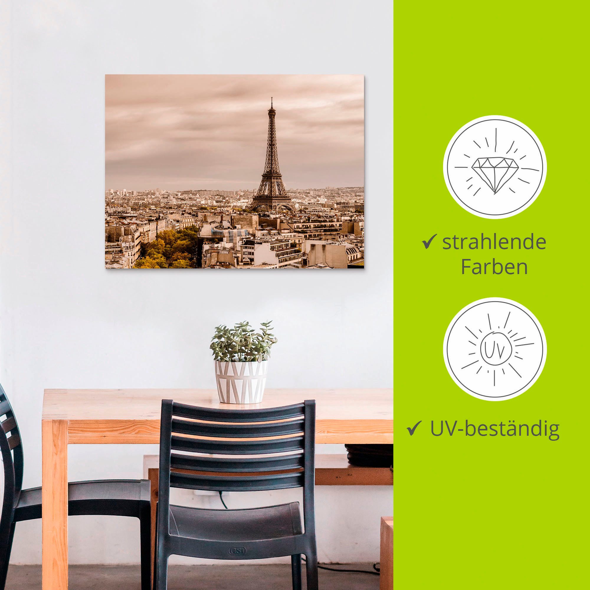 Artland Artprint Parijs Eiffeltoren I als artprint van aluminium, artprint op linnen, muursticker, verschillende maten