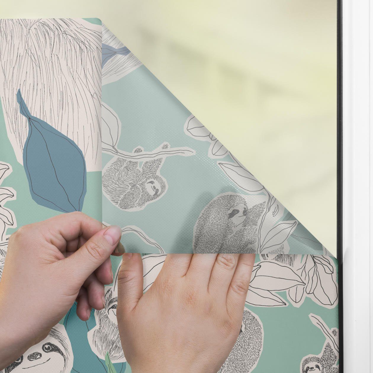 LICHTBLICK Raamfolie zelfklevend, bescherming tegen inkijk, Sloths on turquoise - groen (1 stuk)