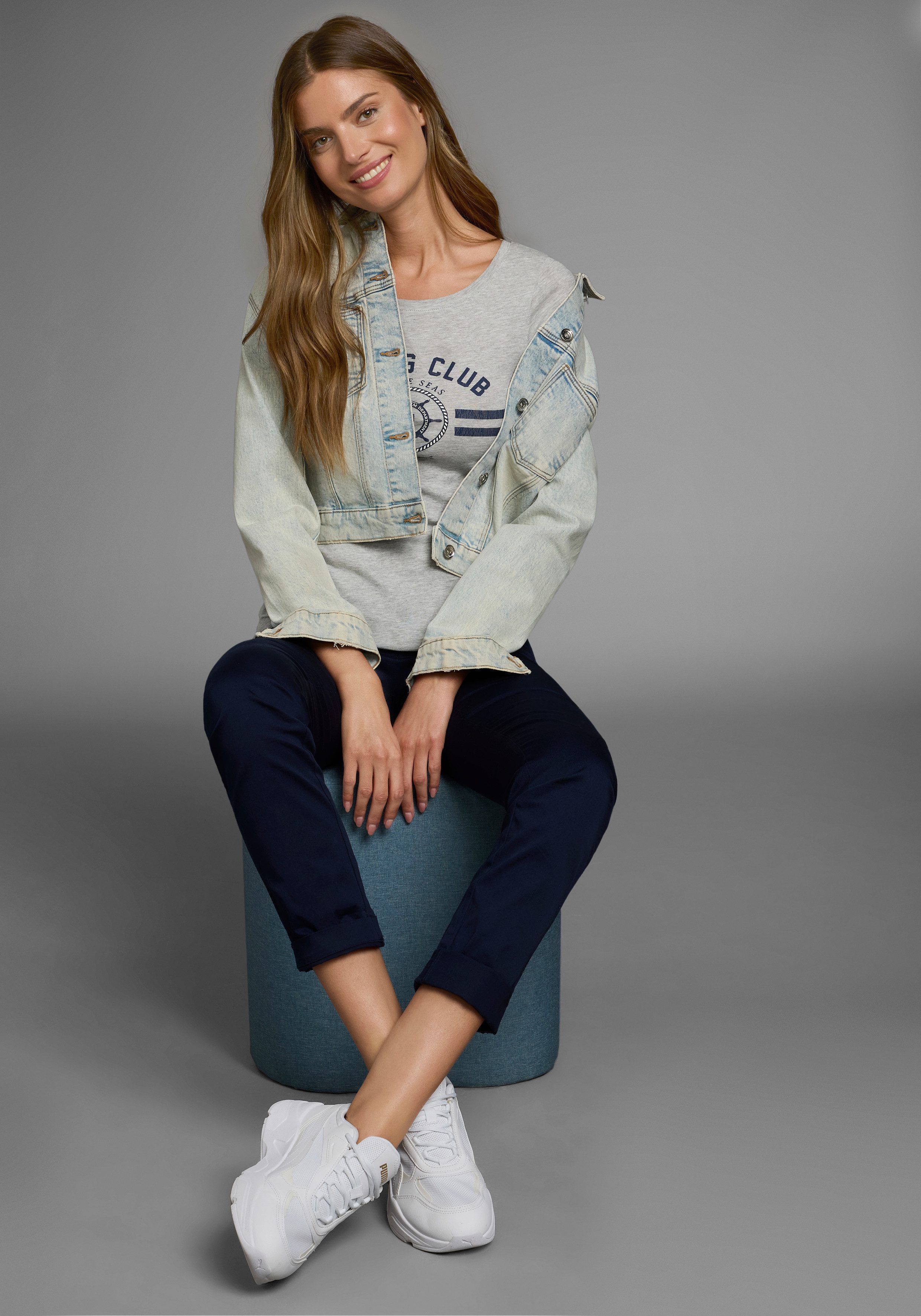 DELMAO T-shirt in maritieme stijl met omgeslagen mouw - nieuwe collectie (2-delig, Set van 2)
