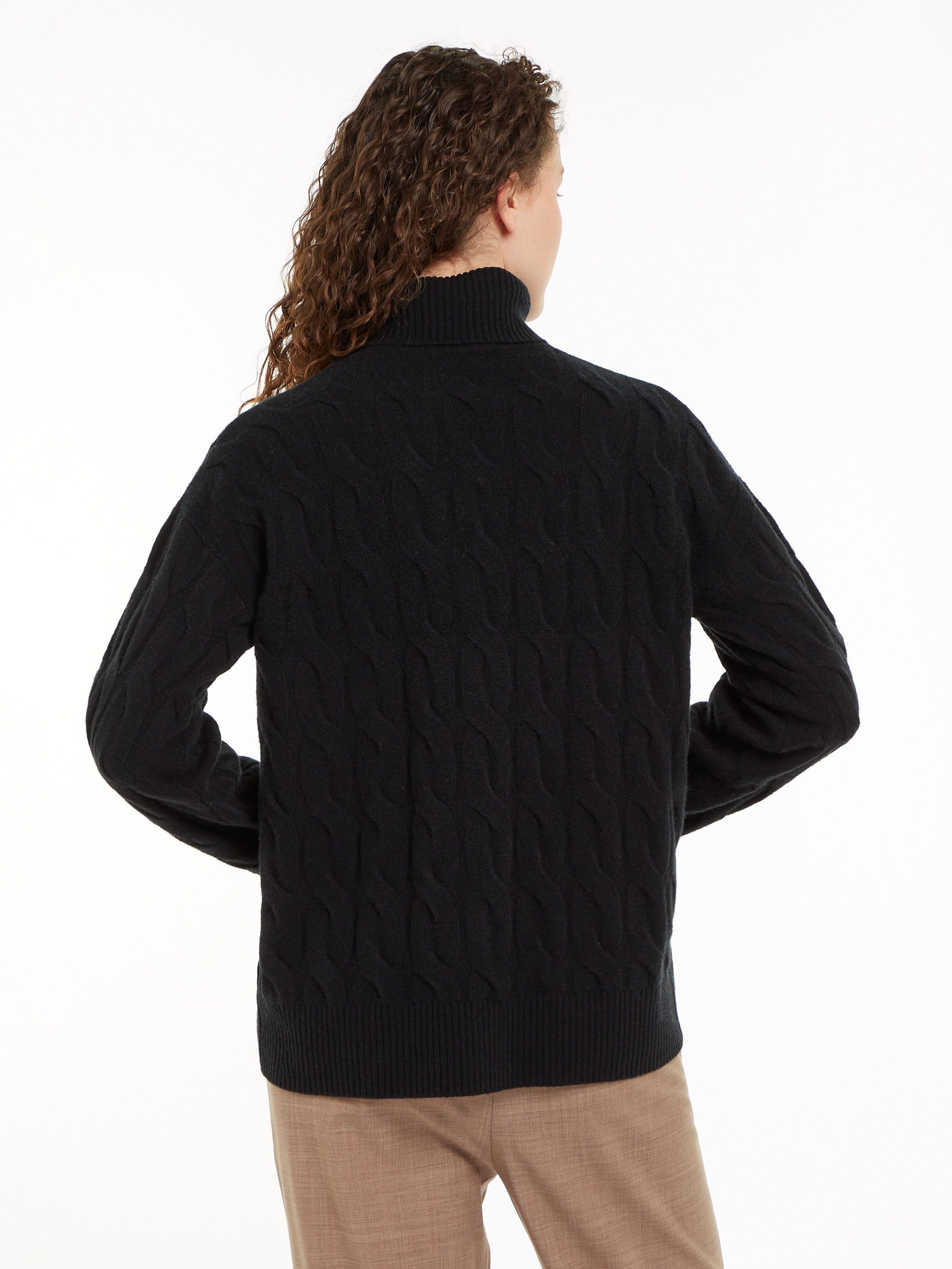 Tommy Hilfiger Coltrui SOFT WOOL CABLE ROLL-NK SWEATER met logoborduring allover kabelpatroon rolkraag 100% wol